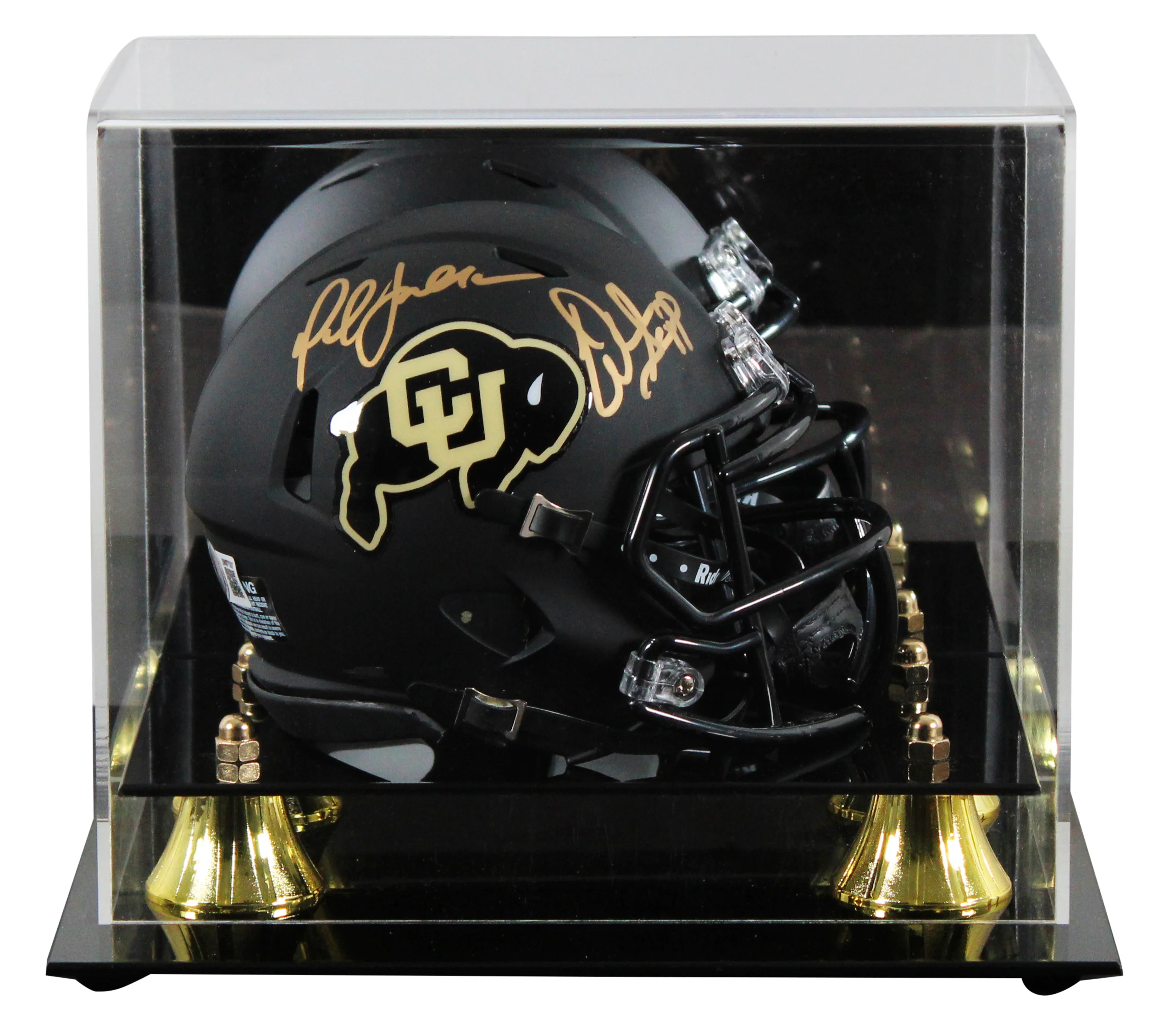 Colorado Warren Sapp & Marshall Faulk Signed Black Speed Mini Helmet W/ Case BAS - Image 2