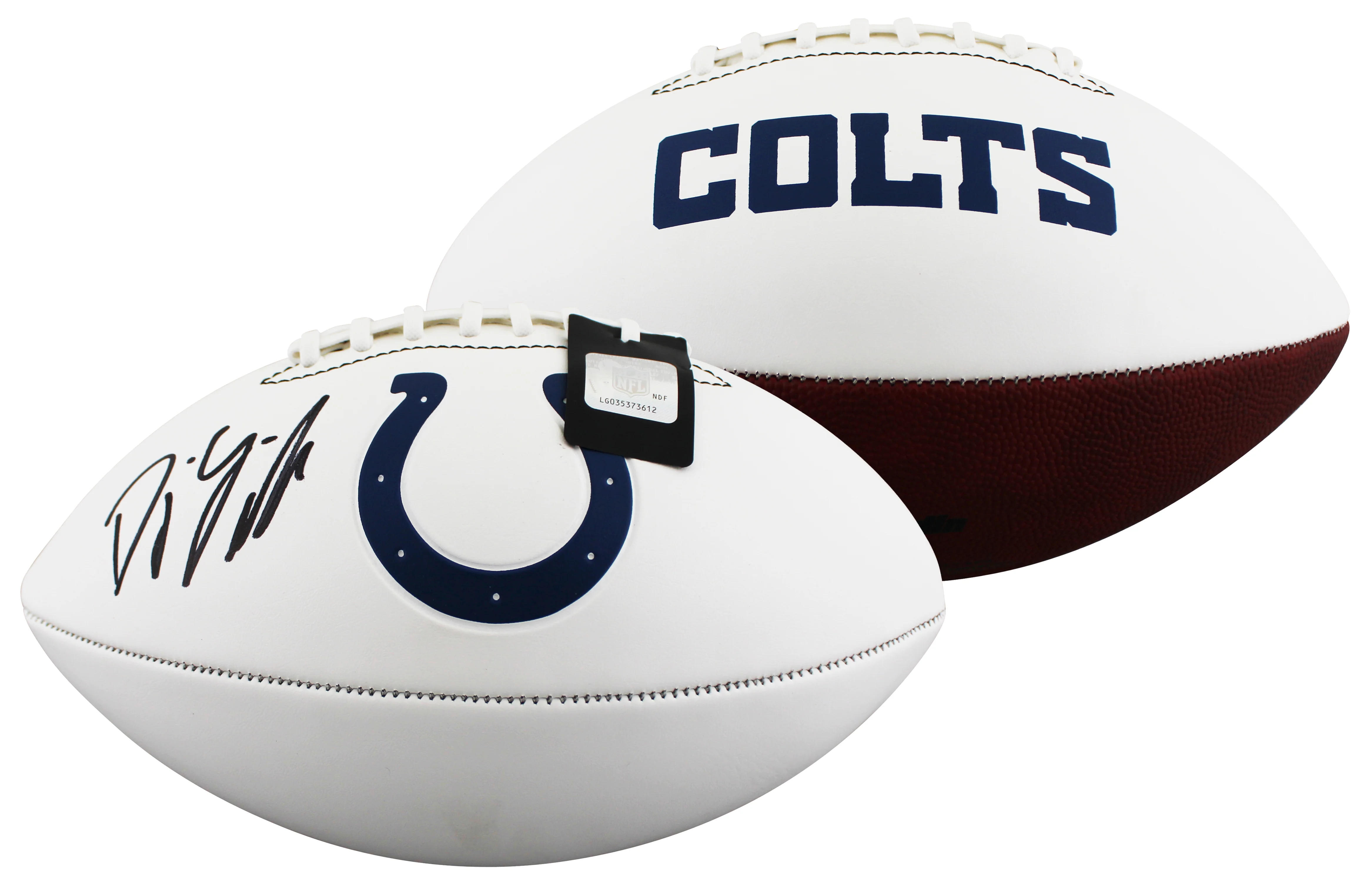 Colts D.J. Giddens Signed Franklin White Panel Logo Football BAS Witnessed - Image 2