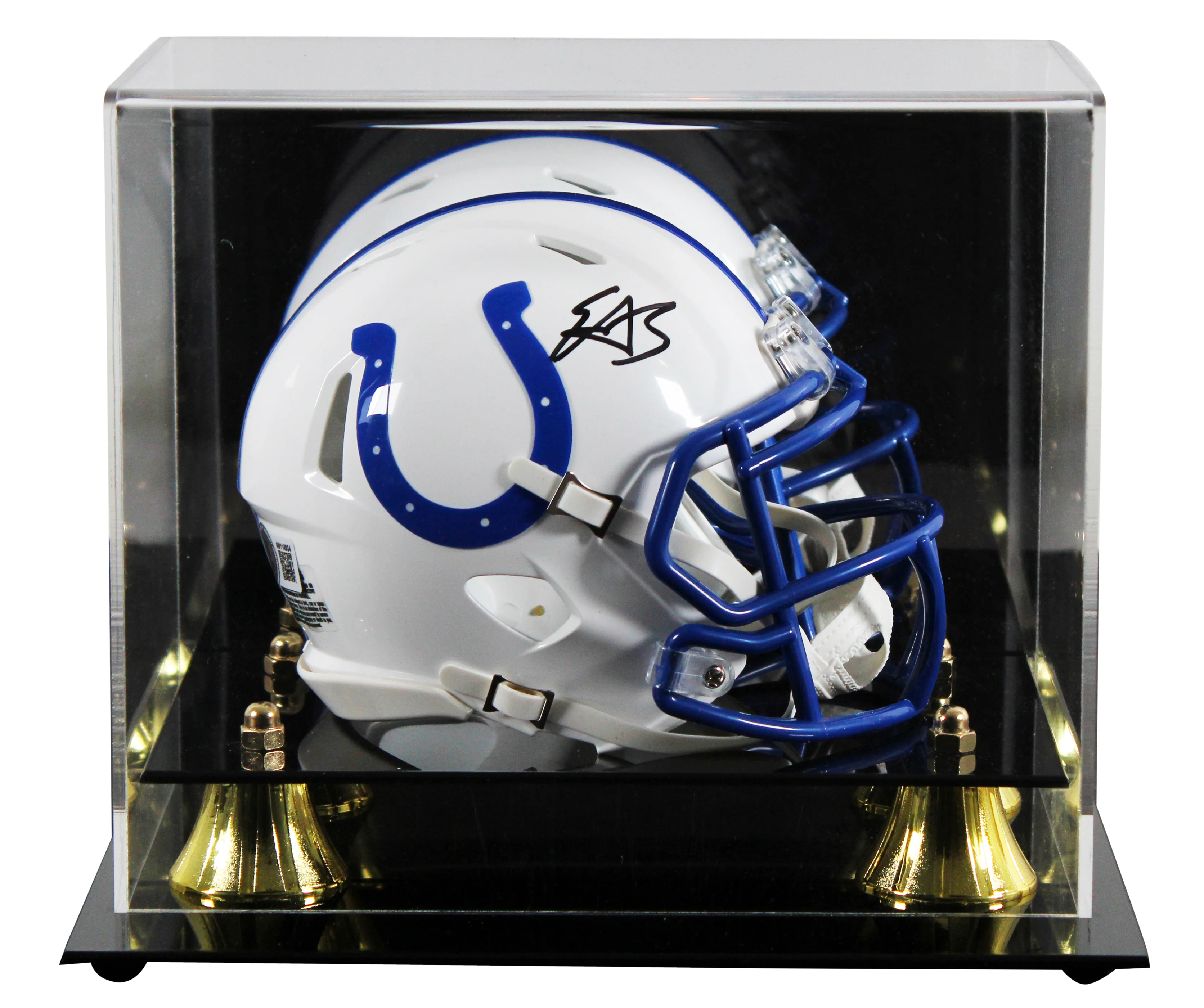Colts Edgerrin James Signed 1995-03 TB Speed Mini Helmet W/ Case BAS Witnessed - Image 2