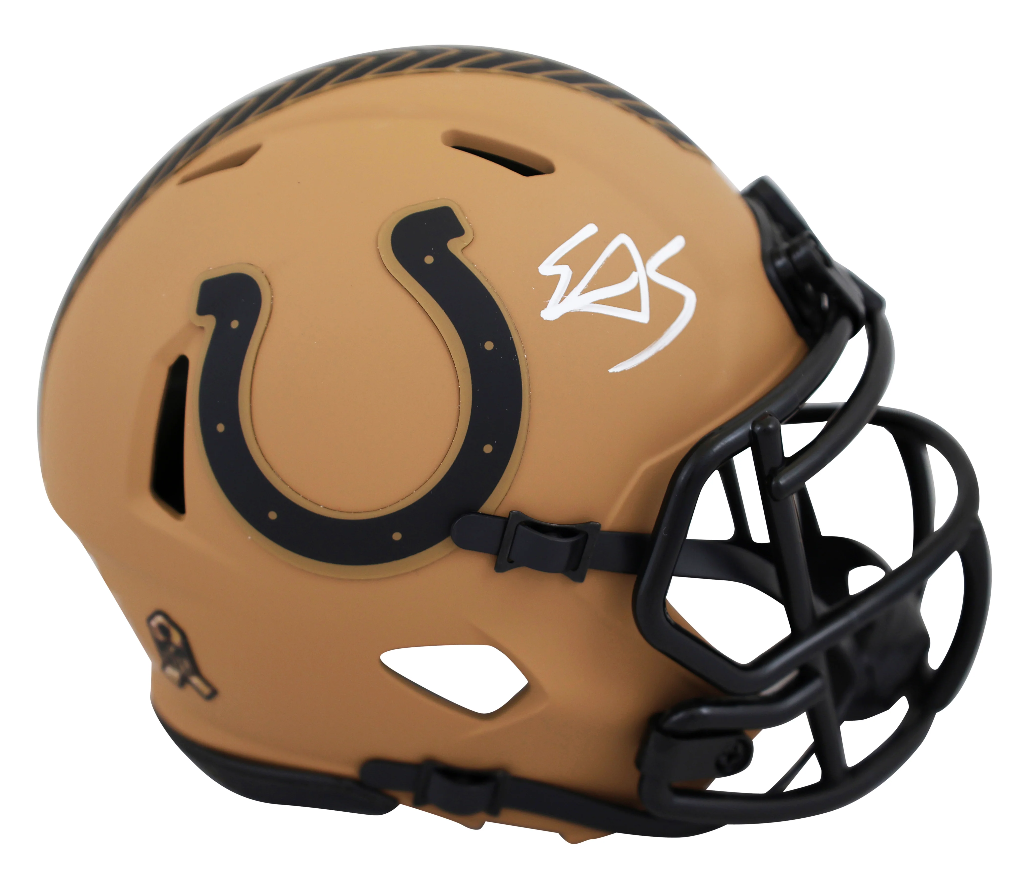 Colts Edgerrin James Signed Salute To Service II Speed Mini Helmet BAS Witnessed - Image 2