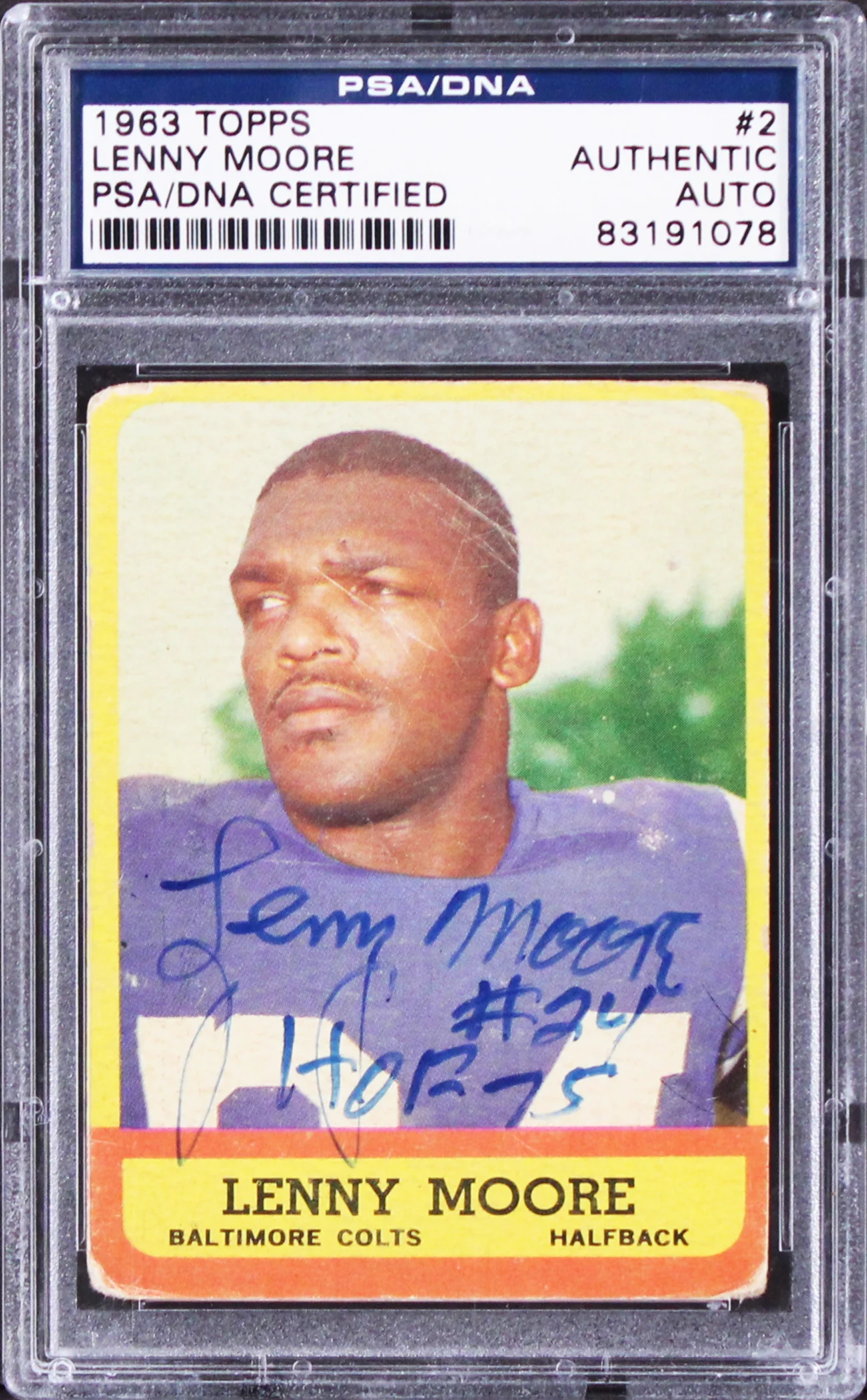Colts Lenny Moore Authentic Signed 1963 Topps #2 Card PSA/DNA Slabbed - Image 2