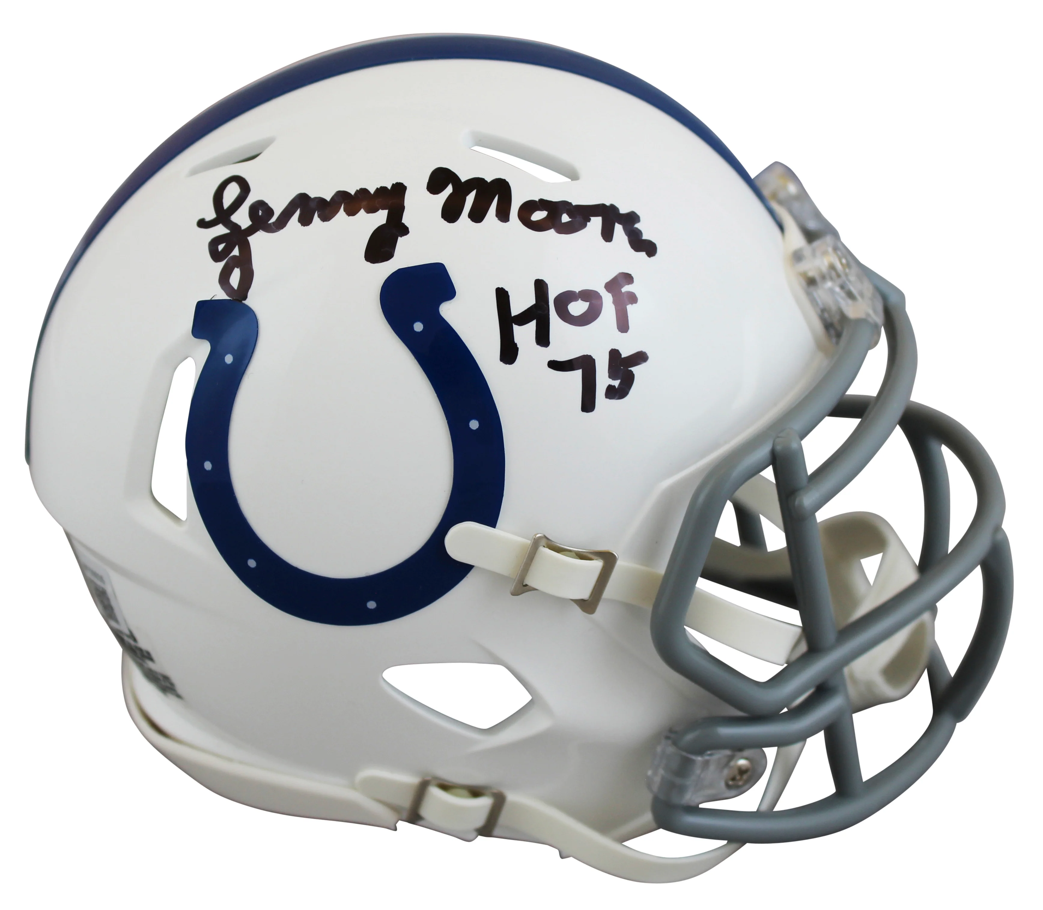 Colts Lenny Moore "HOF 75" Signed Speed Mini Helmet W/ Case BAS Witnessed - Image 3