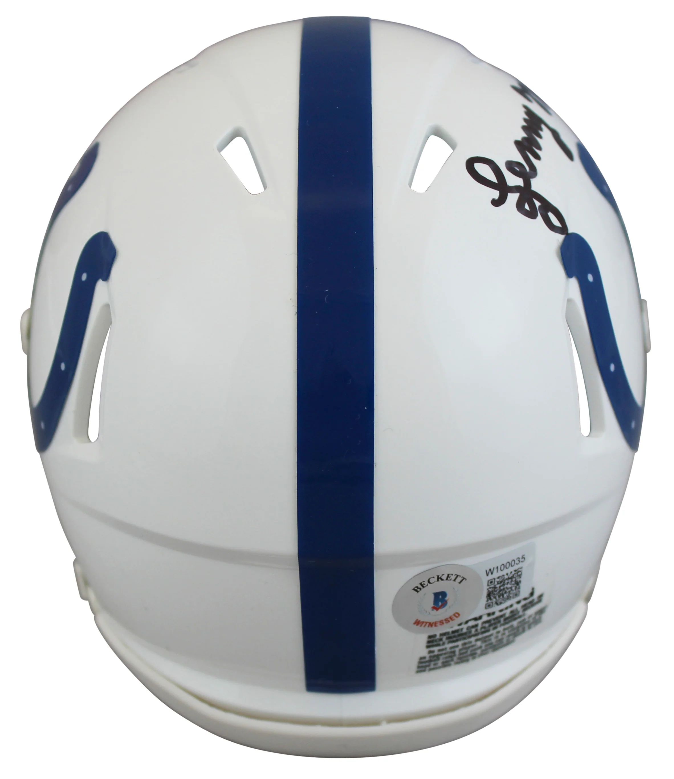 Colts Lenny Moore "HOF 75" Signed Speed Mini Helmet W/ Case BAS Witnessed - Image 4