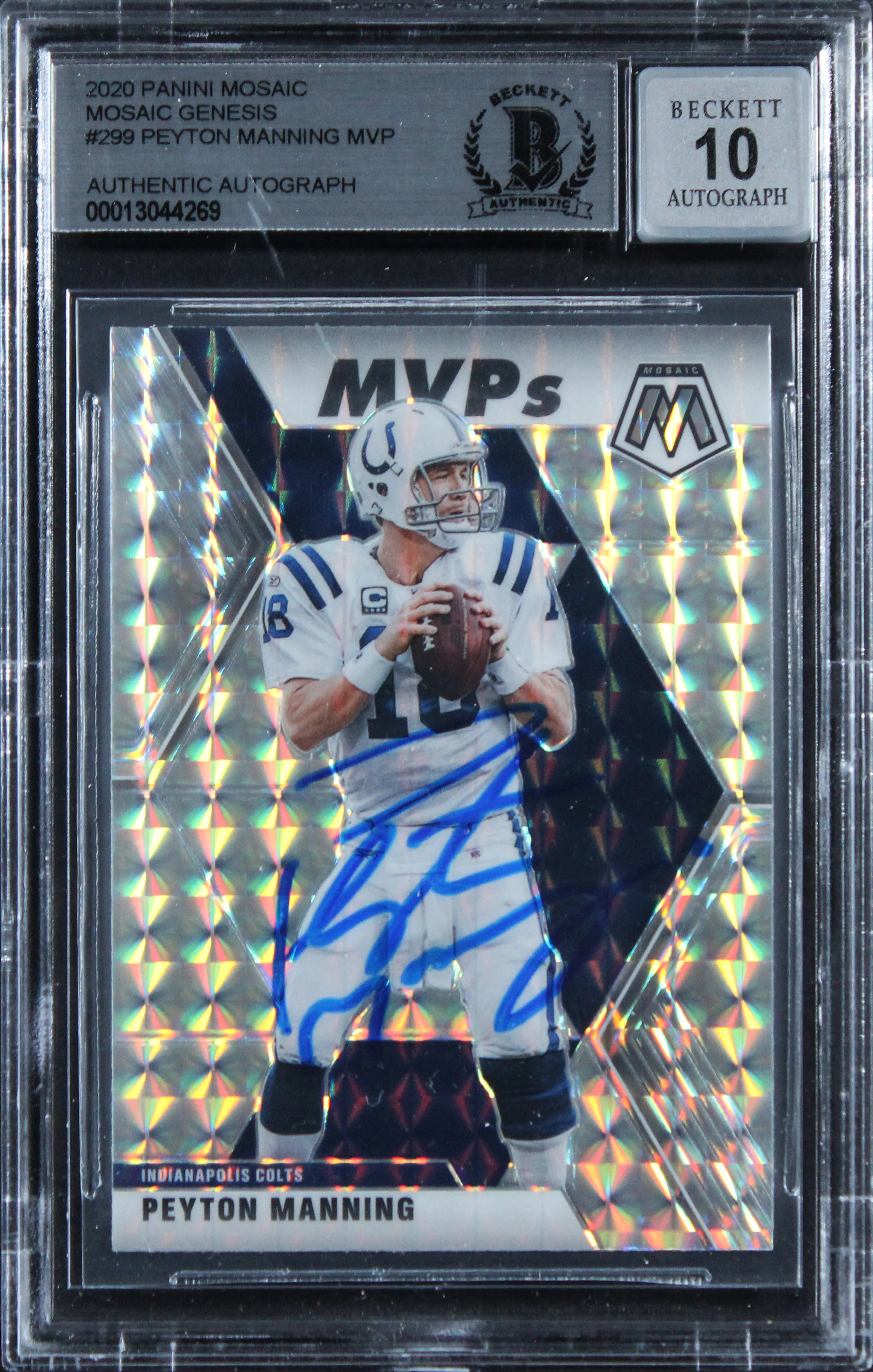 Colts Peyton Manning Signed 2020 Panini Mosaic #299 Card Auto 10! BAS Slabbed - Image 2