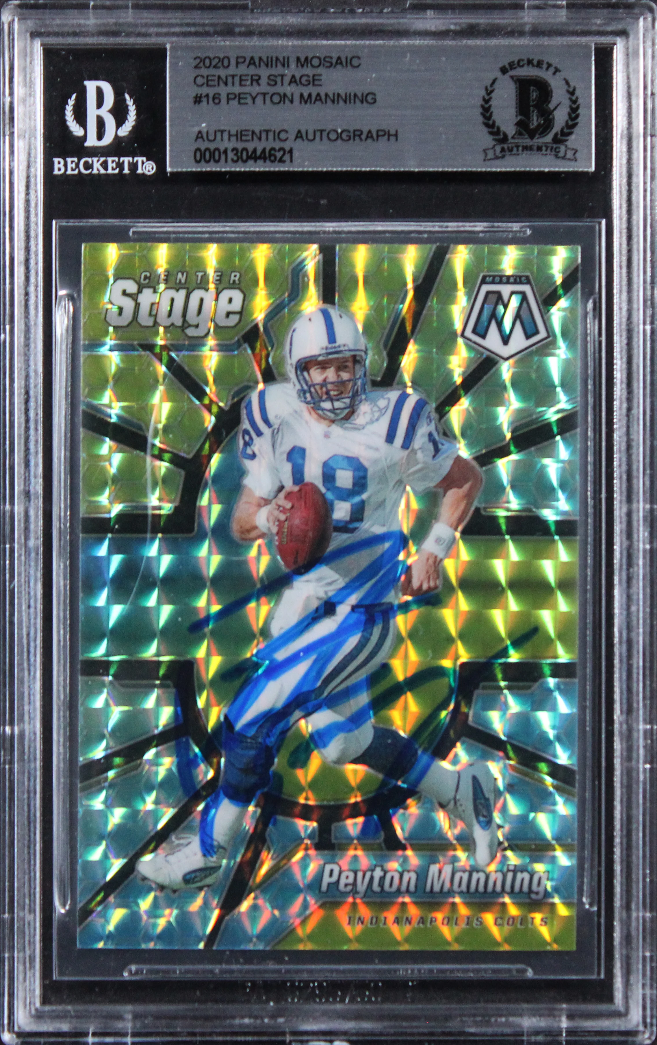 Colts Peyton Manning Signed 2020 Panini Mosaic Center Stage #16 Card BAS Slabbed - Image 2