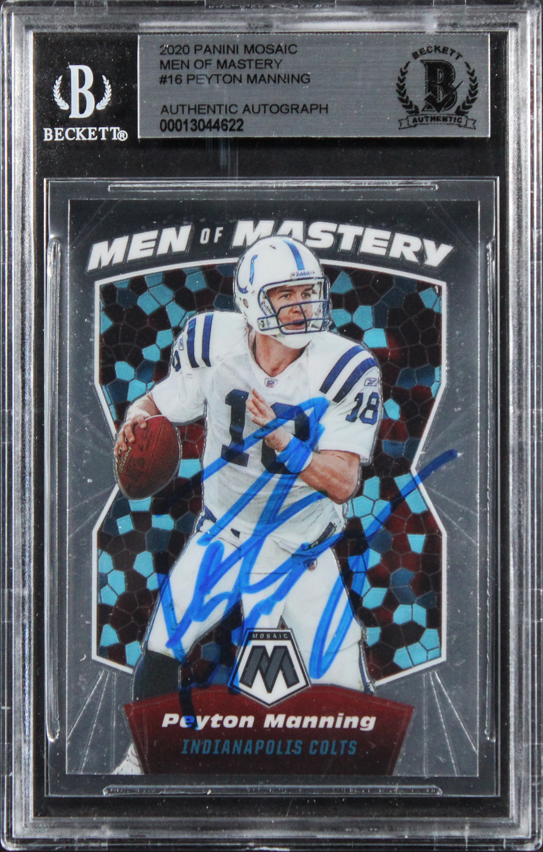 Colts Peyton Manning Signed 2020 Panini Mosaic Men Of Mastery #16 Card BAS Slab