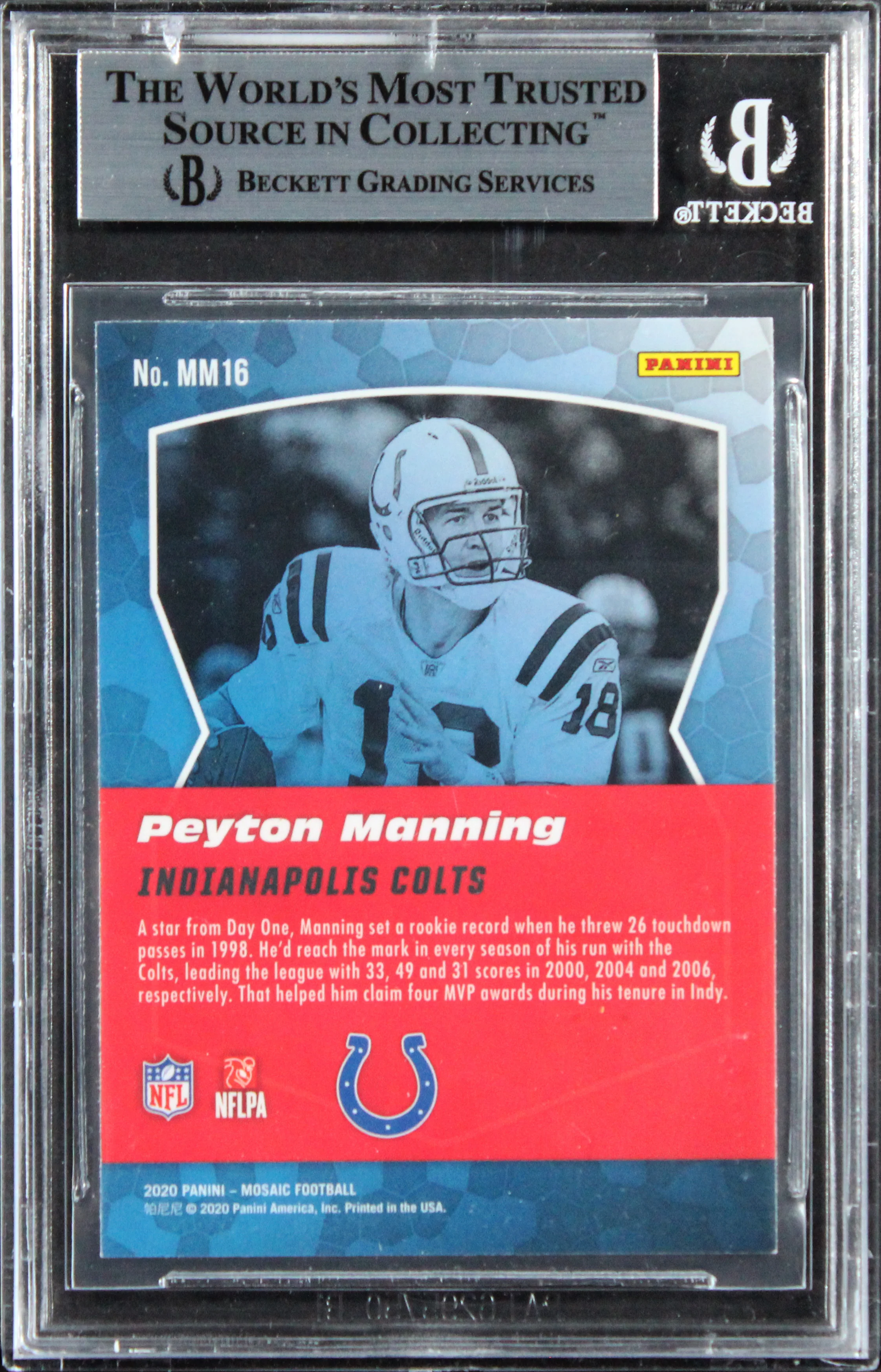 Colts Peyton Manning Signed 2020 Panini Mosaic Men Of Mastery #16 Card BAS Slab - Image 3