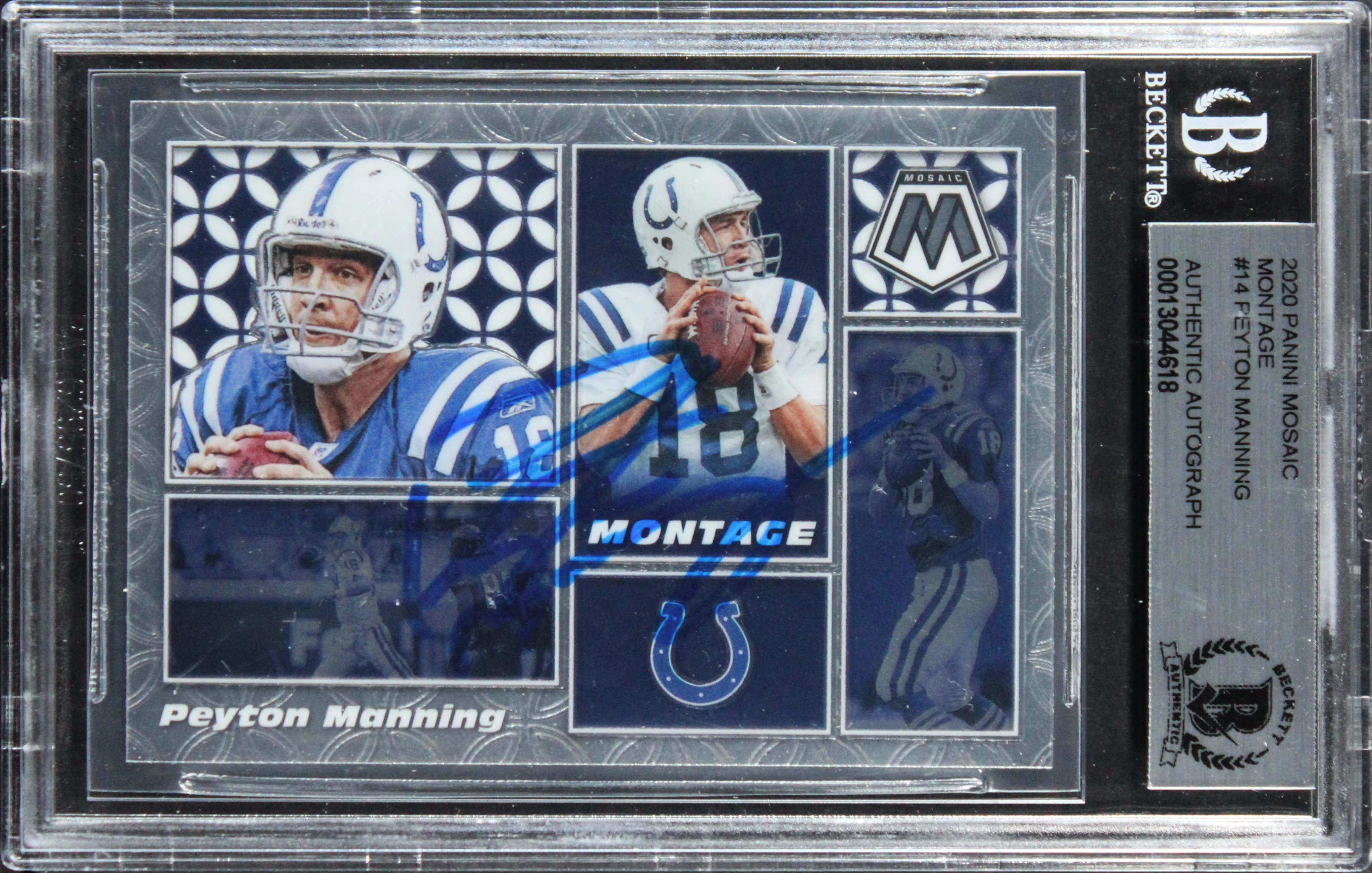 Colts Peyton Manning Signed 2020 Panini Mosaic Montage #14 Card BAS Slabbed - Image 2