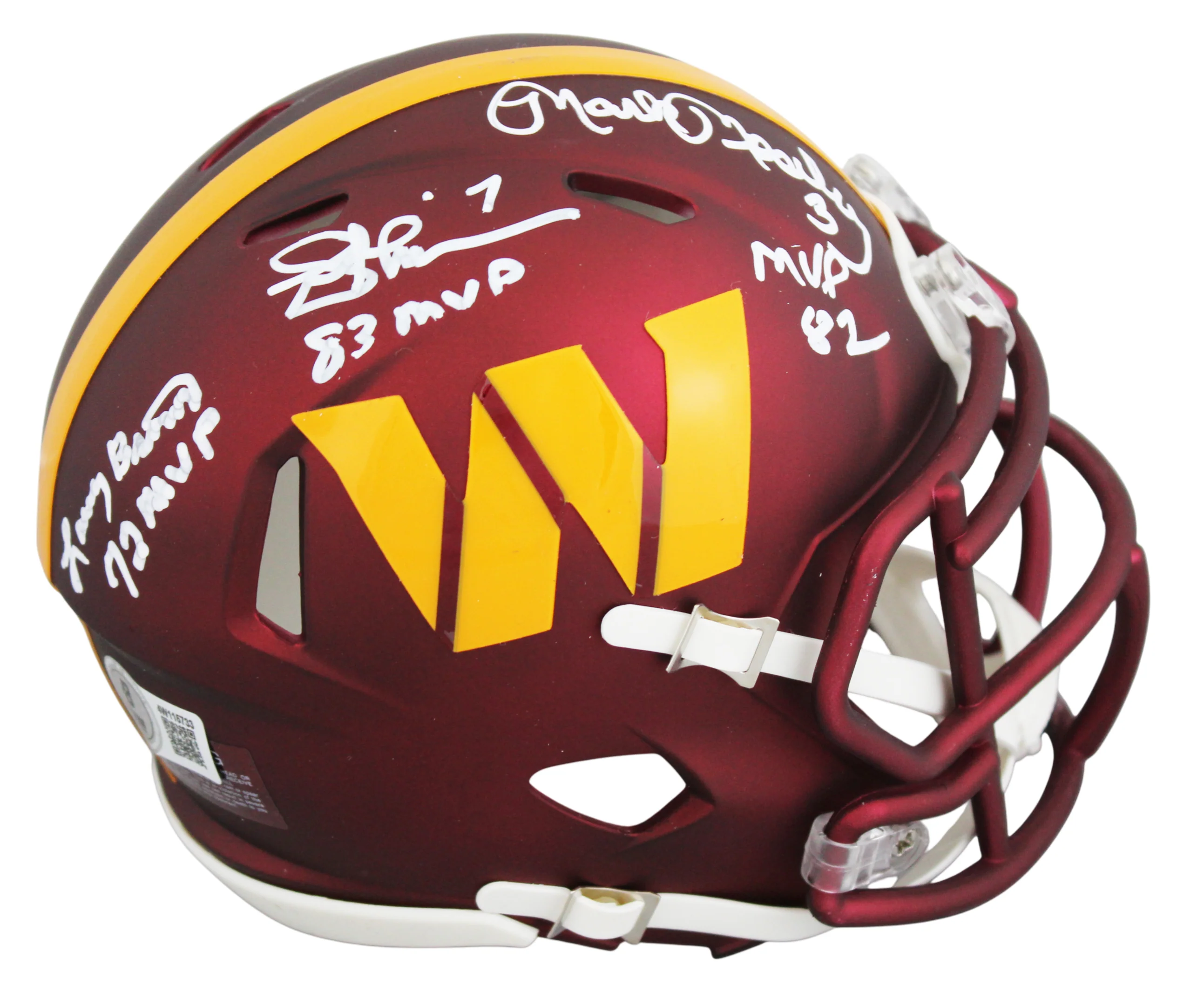 Commanders (3) Theismann, Moseley & Brown Signed Speed Mini Helmet W/ Case BAS W - Image 3