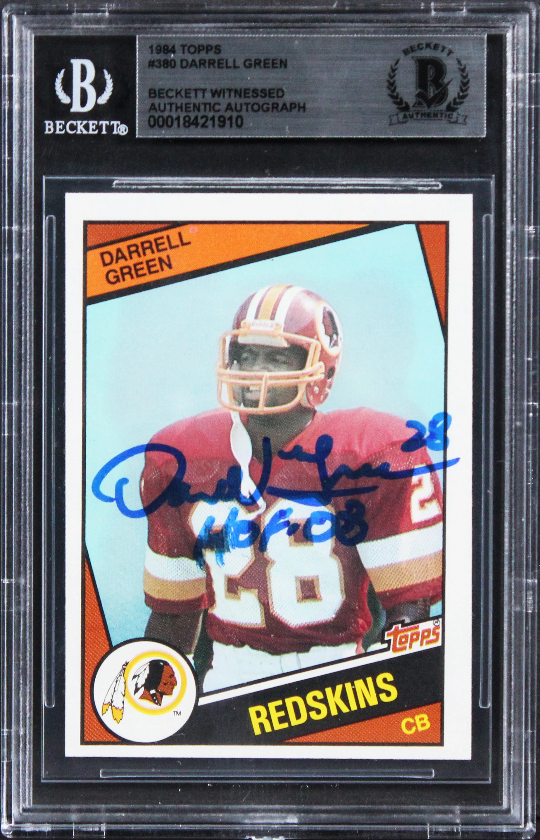 Commanders Darrell Green "HOF 08" Authentic Signed 1984 Topps #380 Card BAS Slab - Image 2
