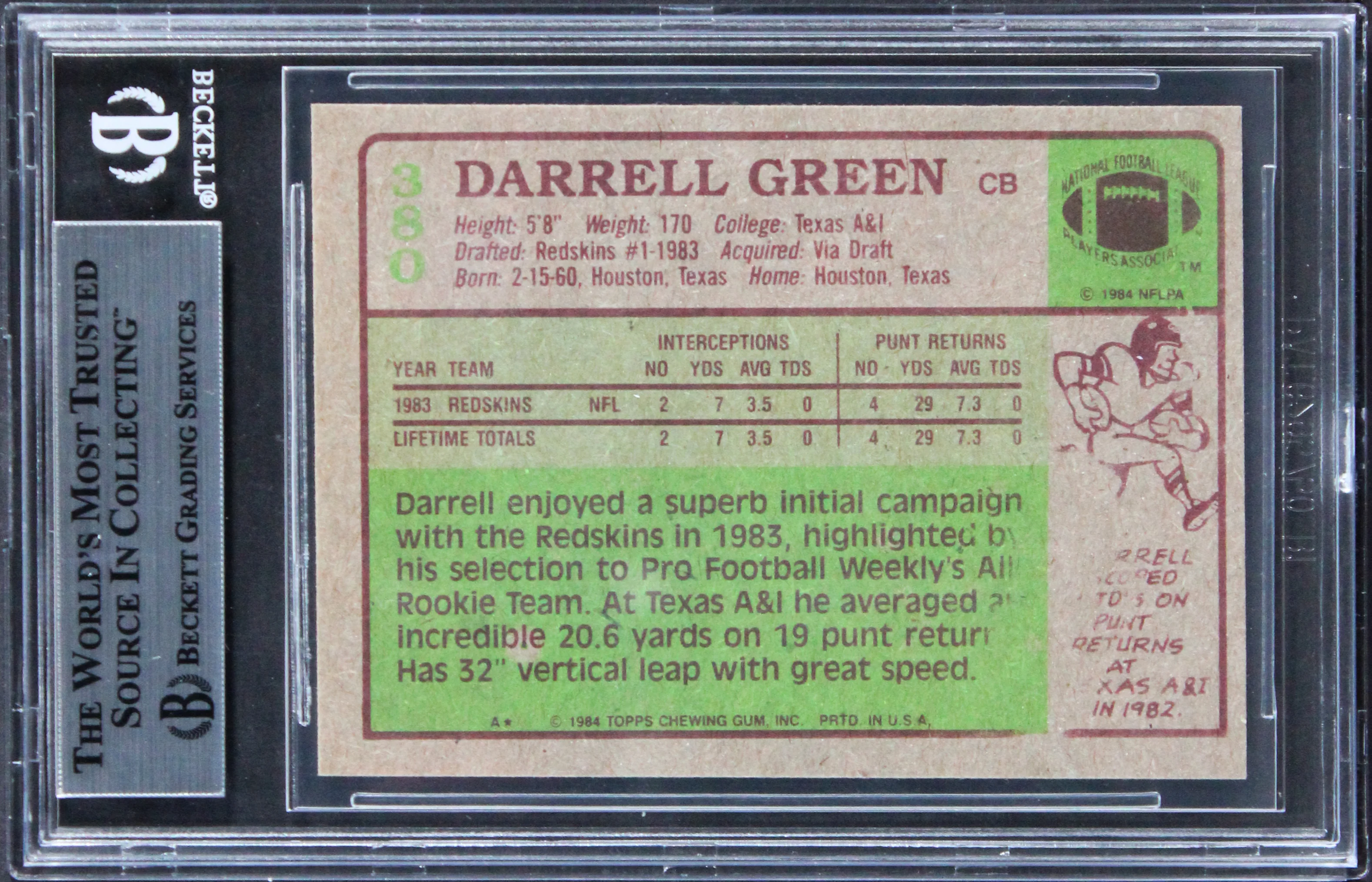 Commanders Darrell Green "HOF 08" Authentic Signed 1984 Topps #380 Card BAS Slab - Image 3