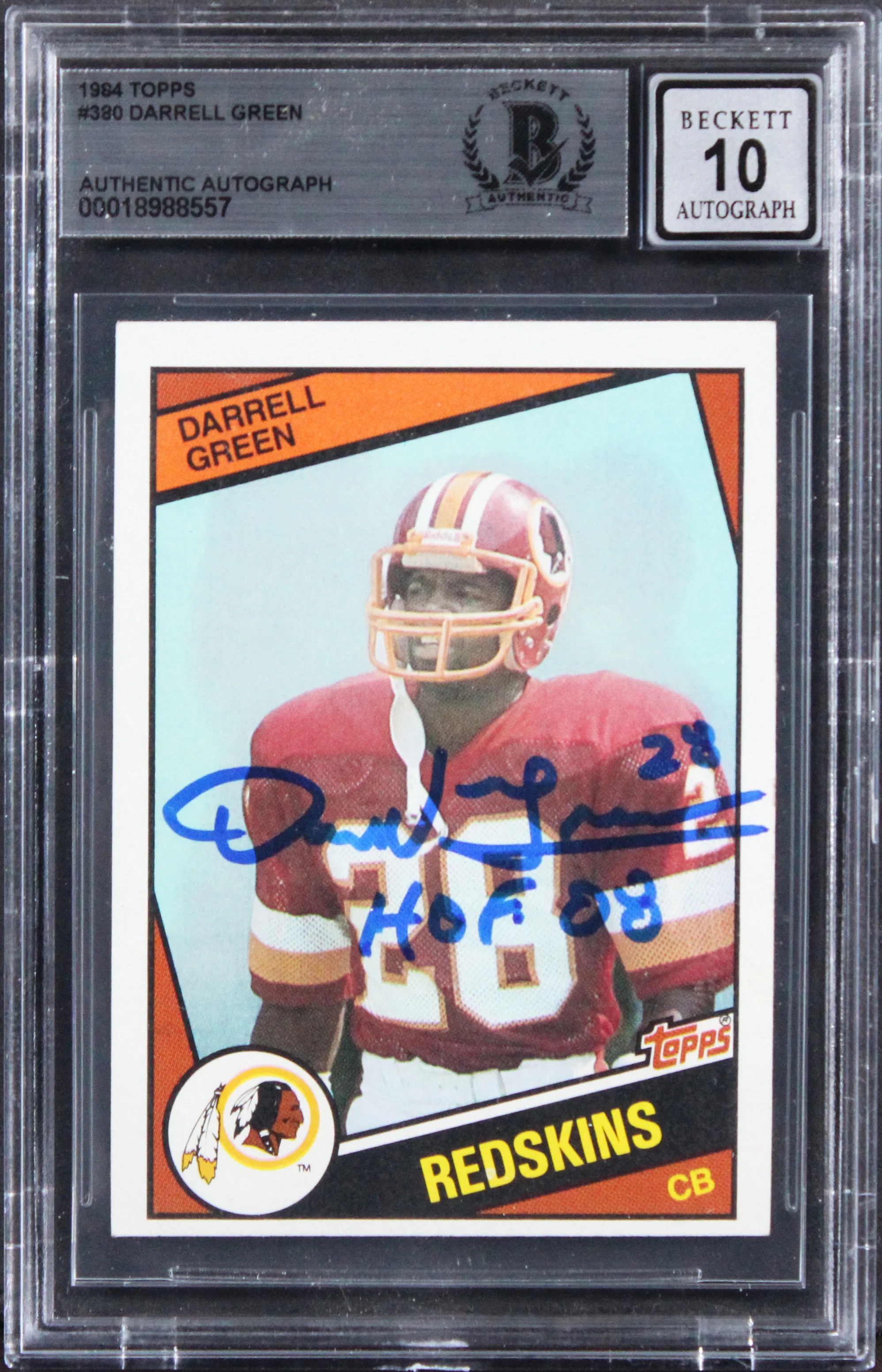 Commanders Darrell Green HOF 08 Signed 1984 Topps #380 Card Auto 10! BAS Slabbed - Image 2