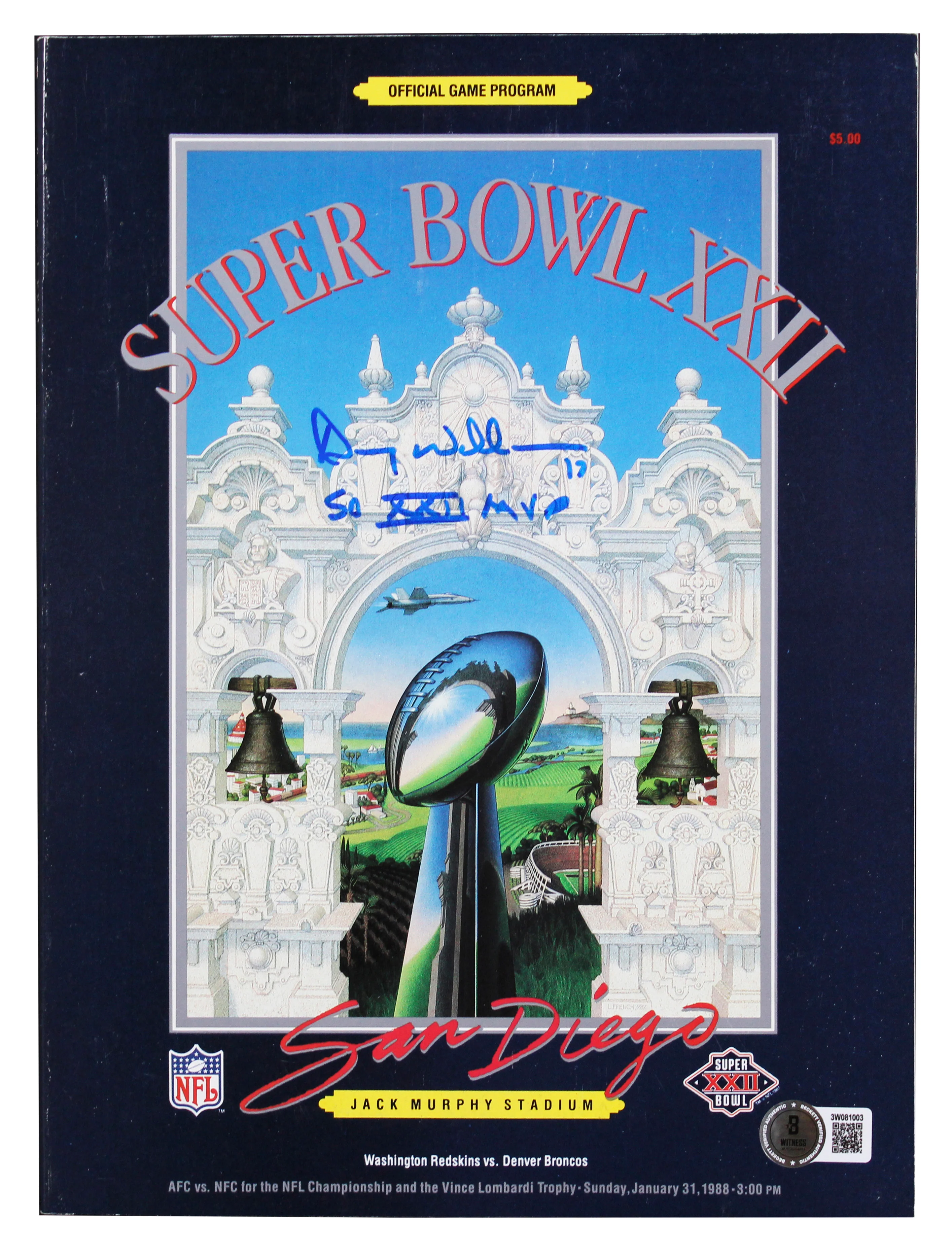 Commanders Doug Williams "SB XXII MVP" Signed Super Bowl XXII Program BAS Wit - Image 2