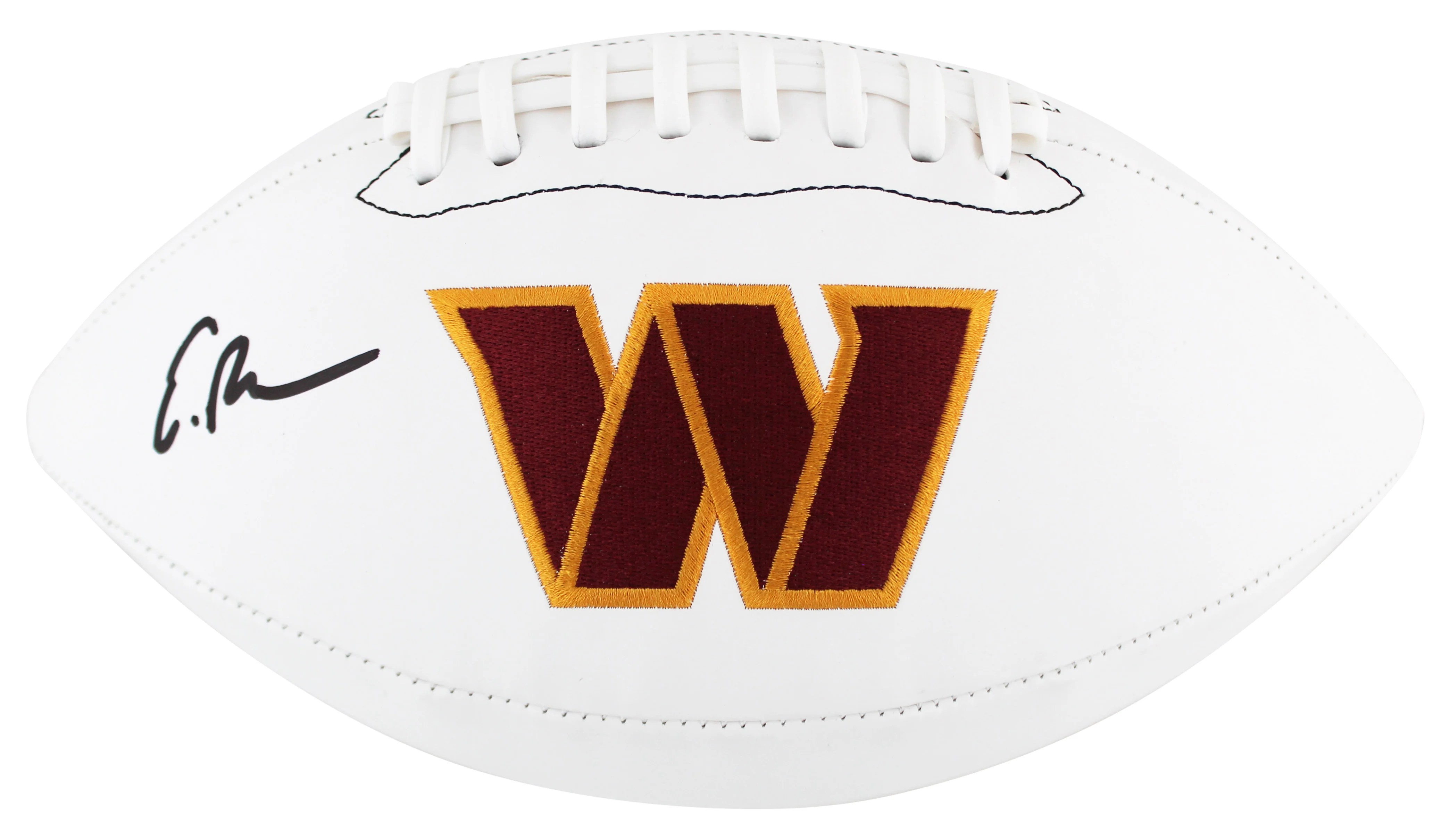 Commanders Emmanuel Forbes Signed Wilson White Panel Logo Football BAS Witnessed - Image 3