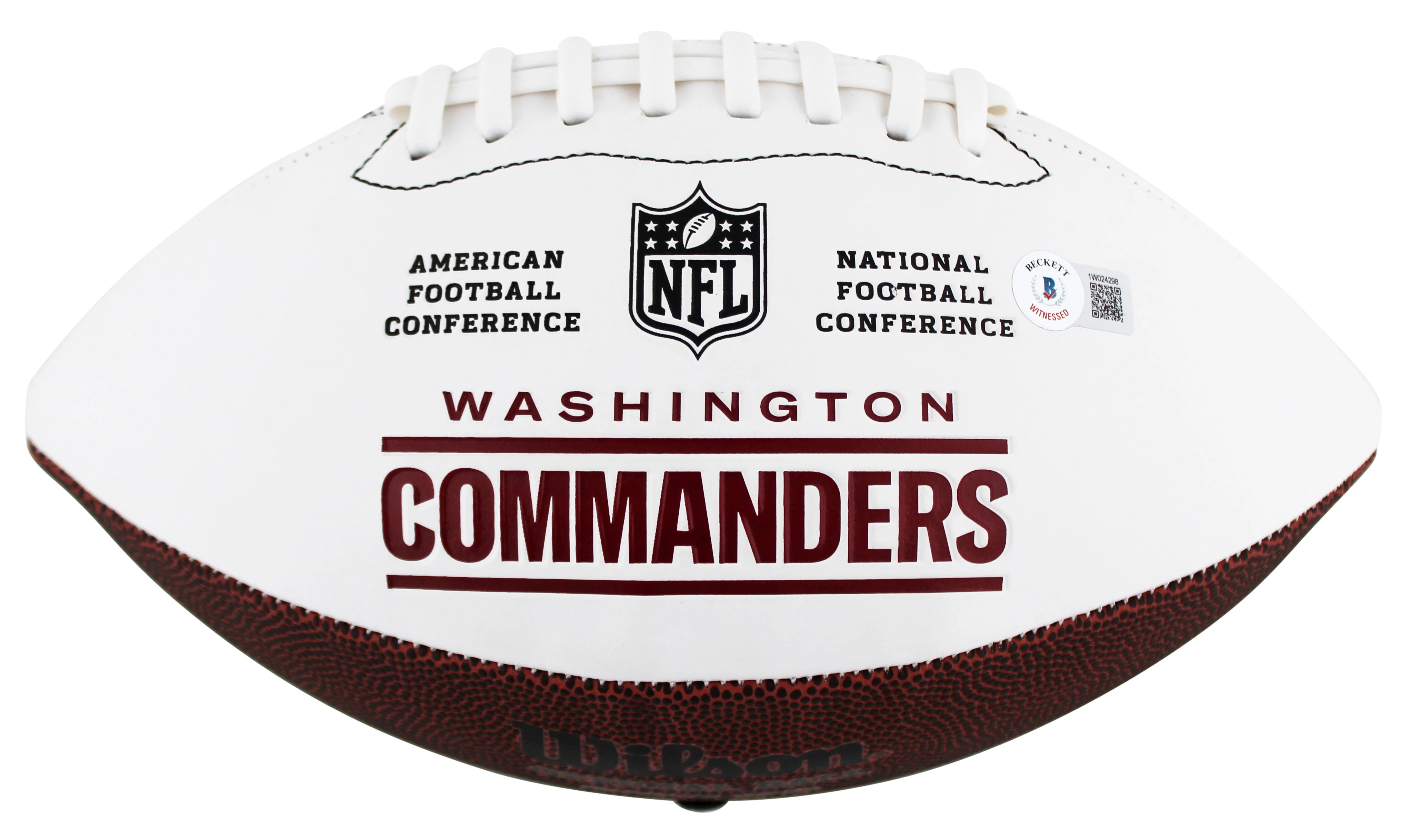 Commanders Emmanuel Forbes Signed Wilson White Panel Logo Football BAS Witnessed - Image 4