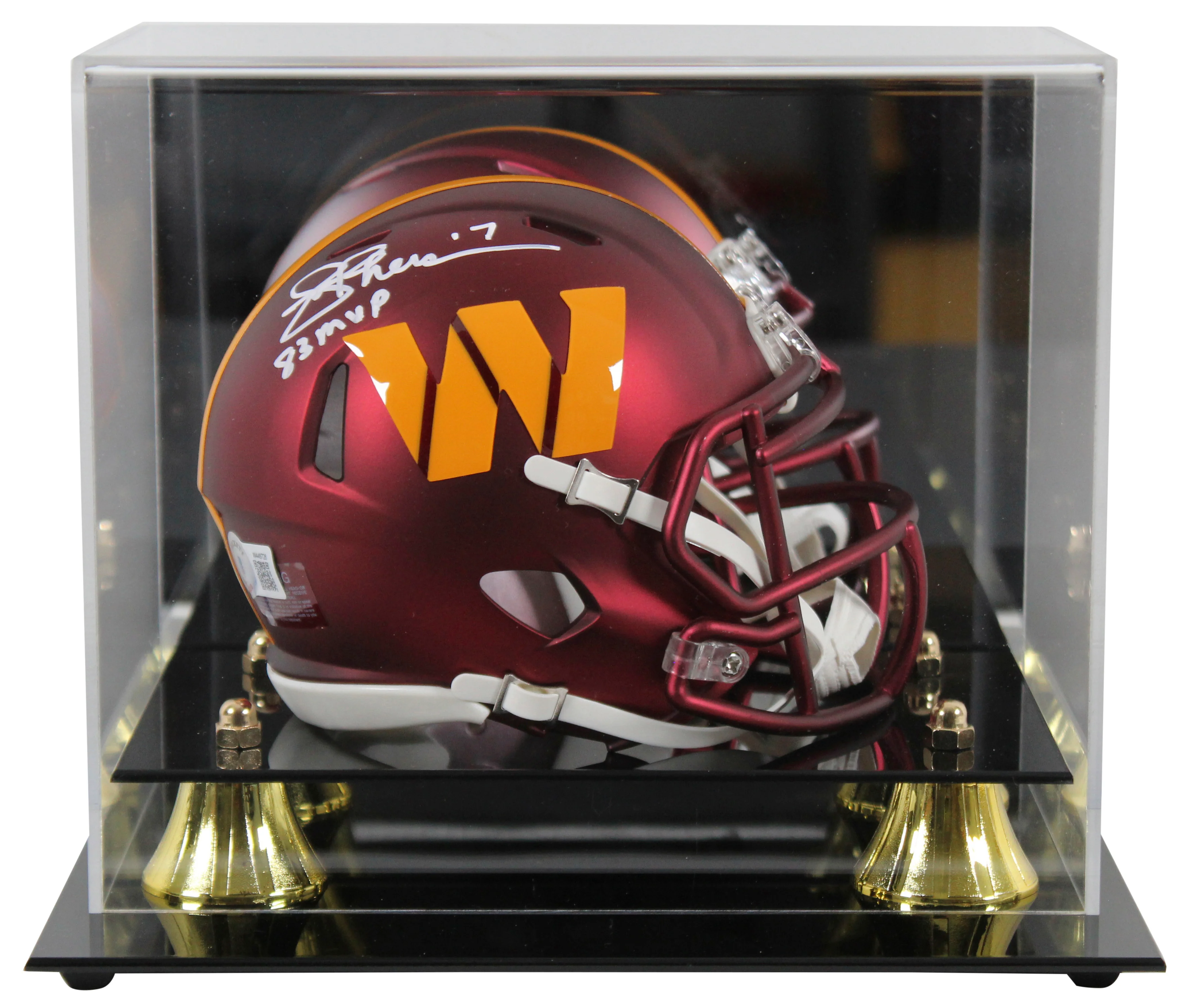 Commanders Joe Theismann "83 NFL MVP" Signed Speed Mini Helmet W/ Case BAS Wit - Image 2