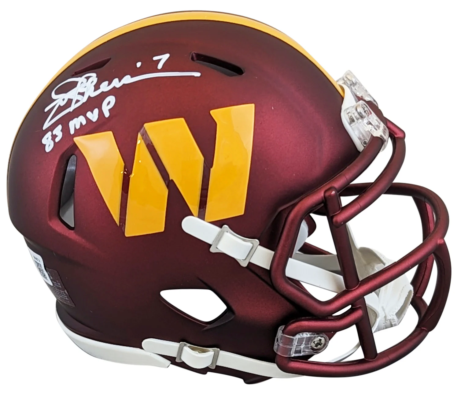 Commanders Joe Theismann "83 NFL MVP" Signed Speed Mini Helmet W/ Case BAS Wit - Image 3