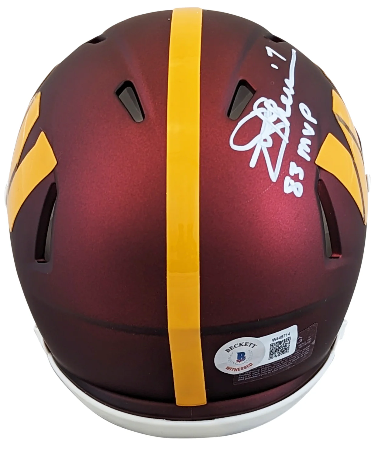 Commanders Joe Theismann "83 NFL MVP" Signed Speed Mini Helmet W/ Case BAS Wit - Image 4