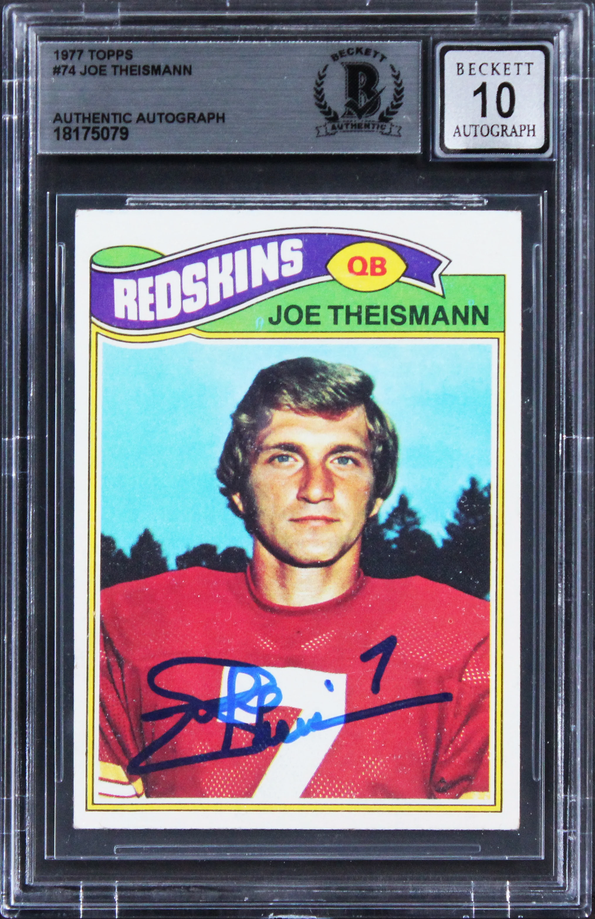 Commanders Joe Theismann Signed 1977 Topps #74 Card Auto Graded 10! BAS Slabbed - Image 2