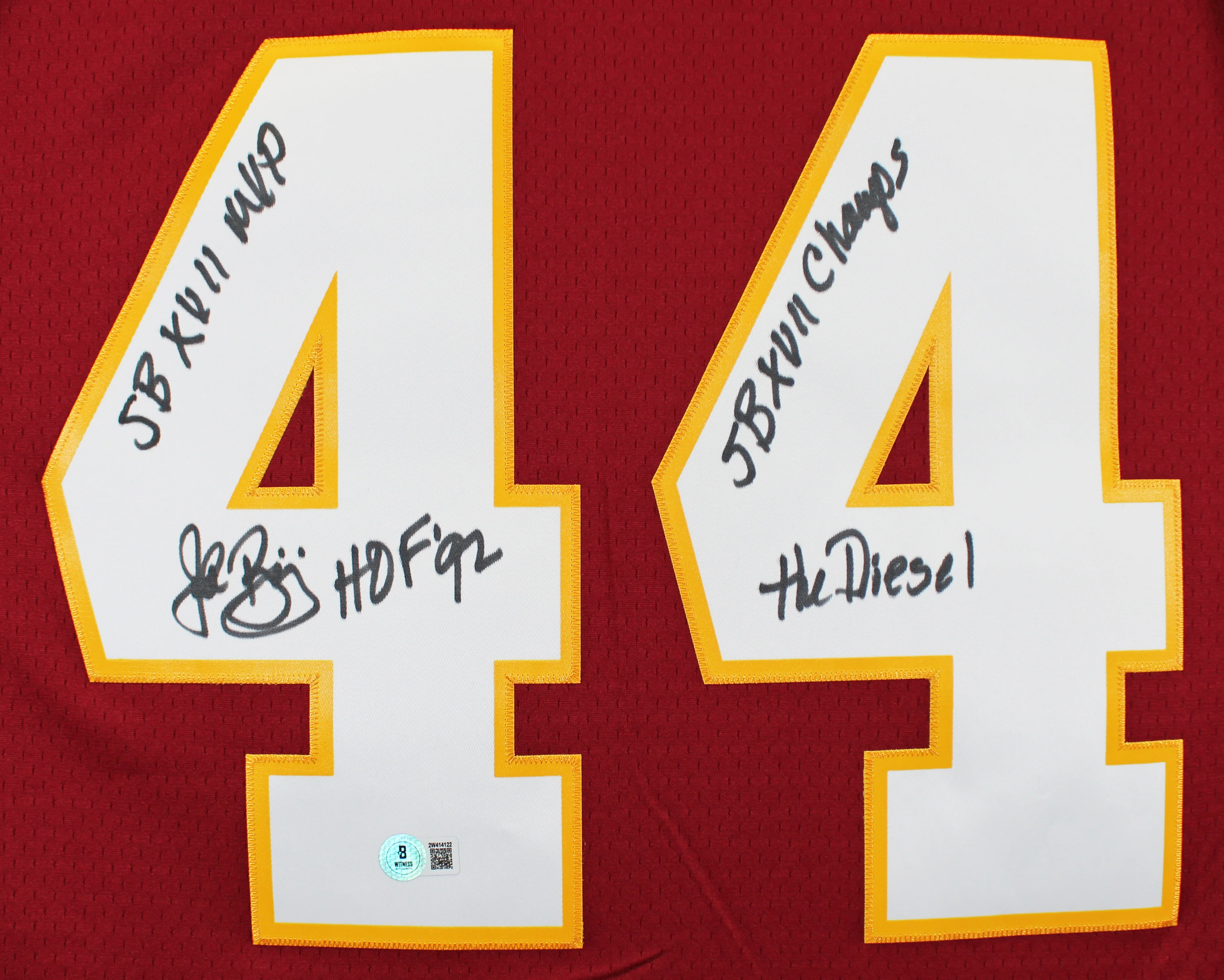 Commanders John Riggins "4x Insc" Signed 1982 Maroon M&N Jersey BAS Witnessed - Image 2