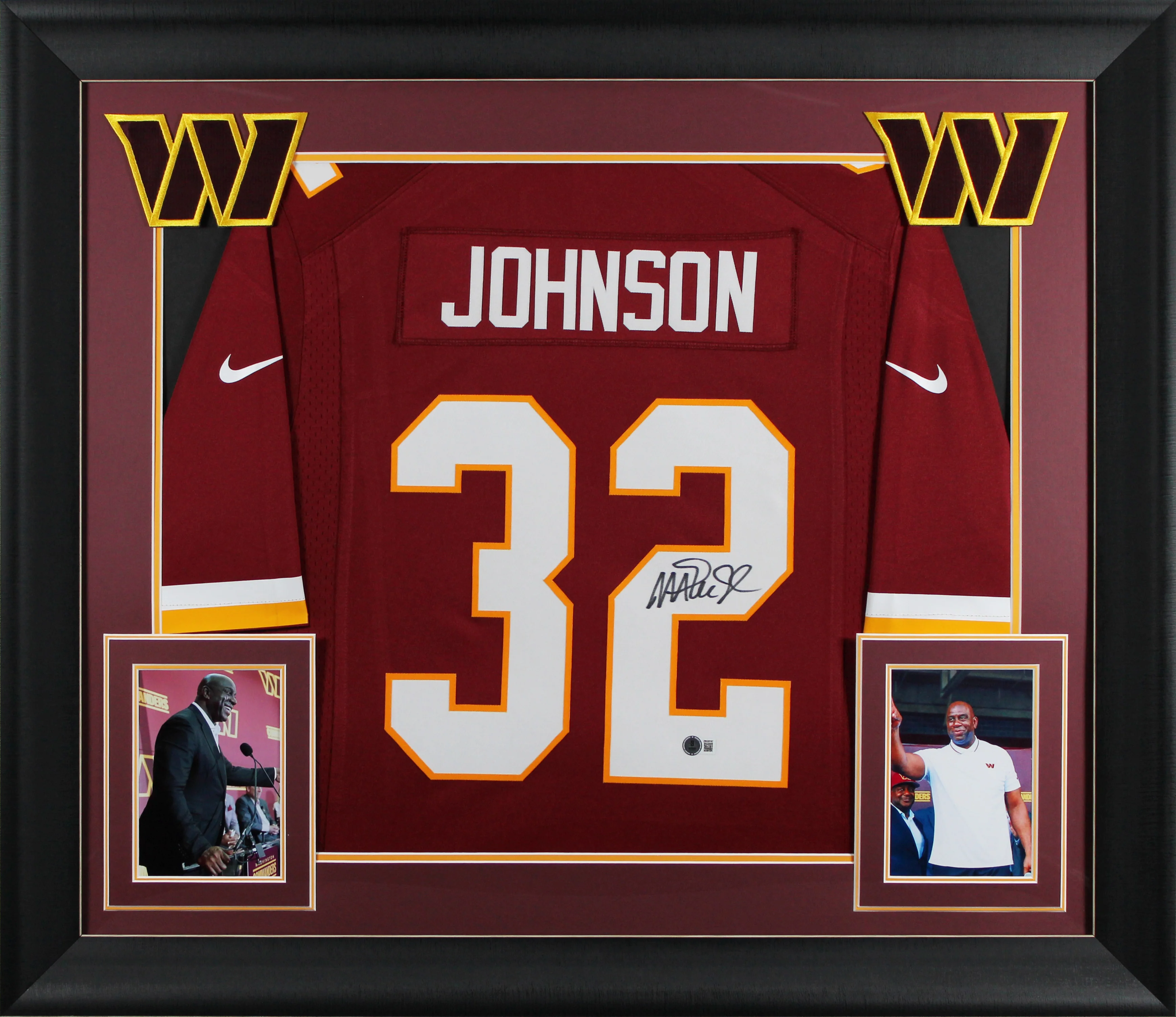 Commanders Magic Johnson Signed Maroon Nike Limited Framed Jersey BAS Witnessed - Image 2