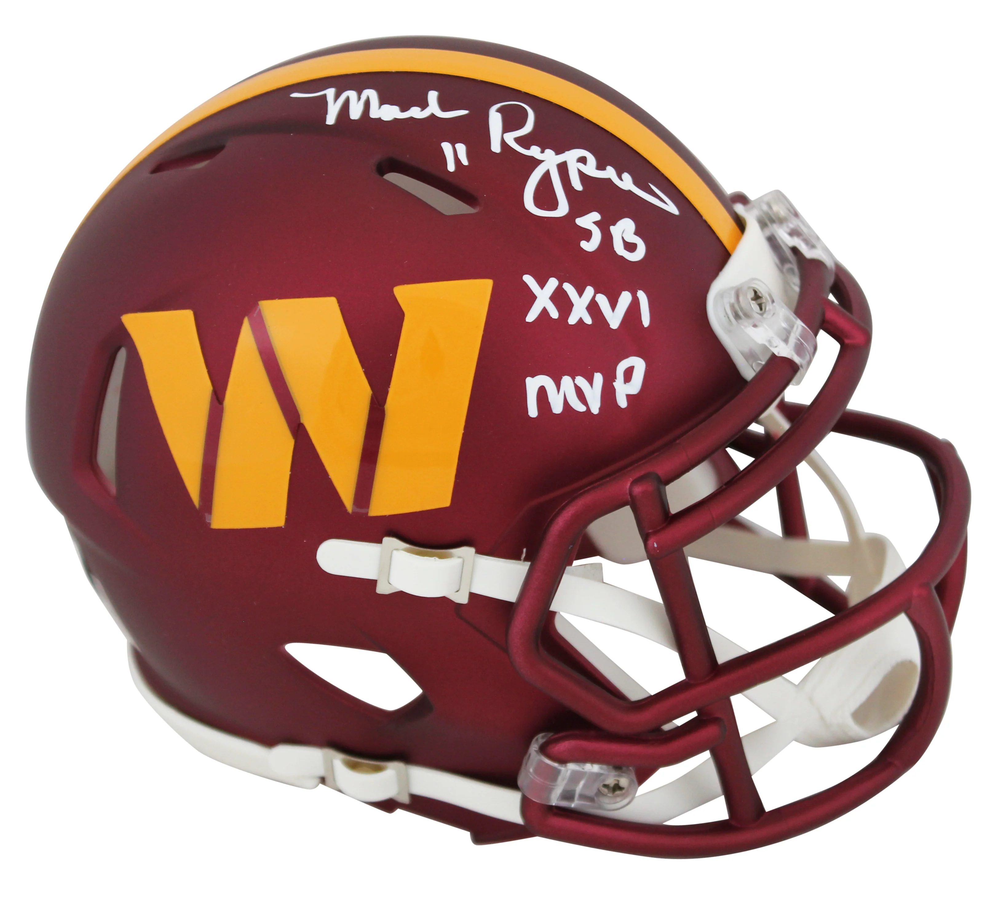 Commanders Mark Rypien "SB XXVI MVP" Signed Speed Mini Helmet w/ Case BAS Wit - Image 3
