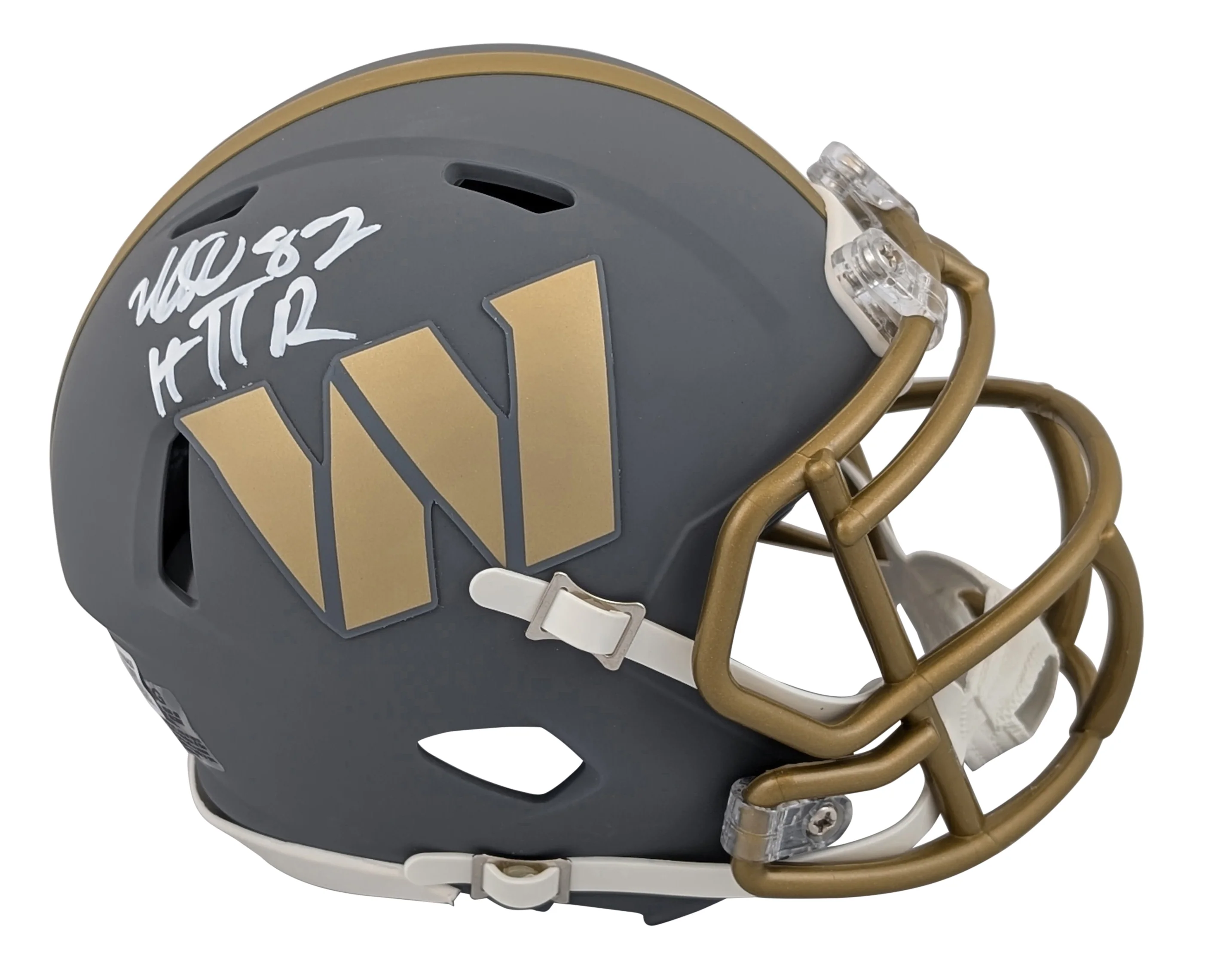 Commanders Michael Westbrook "HTTR" Signed Slate Speed Mini Helmet BAS Witnessed - Image 2