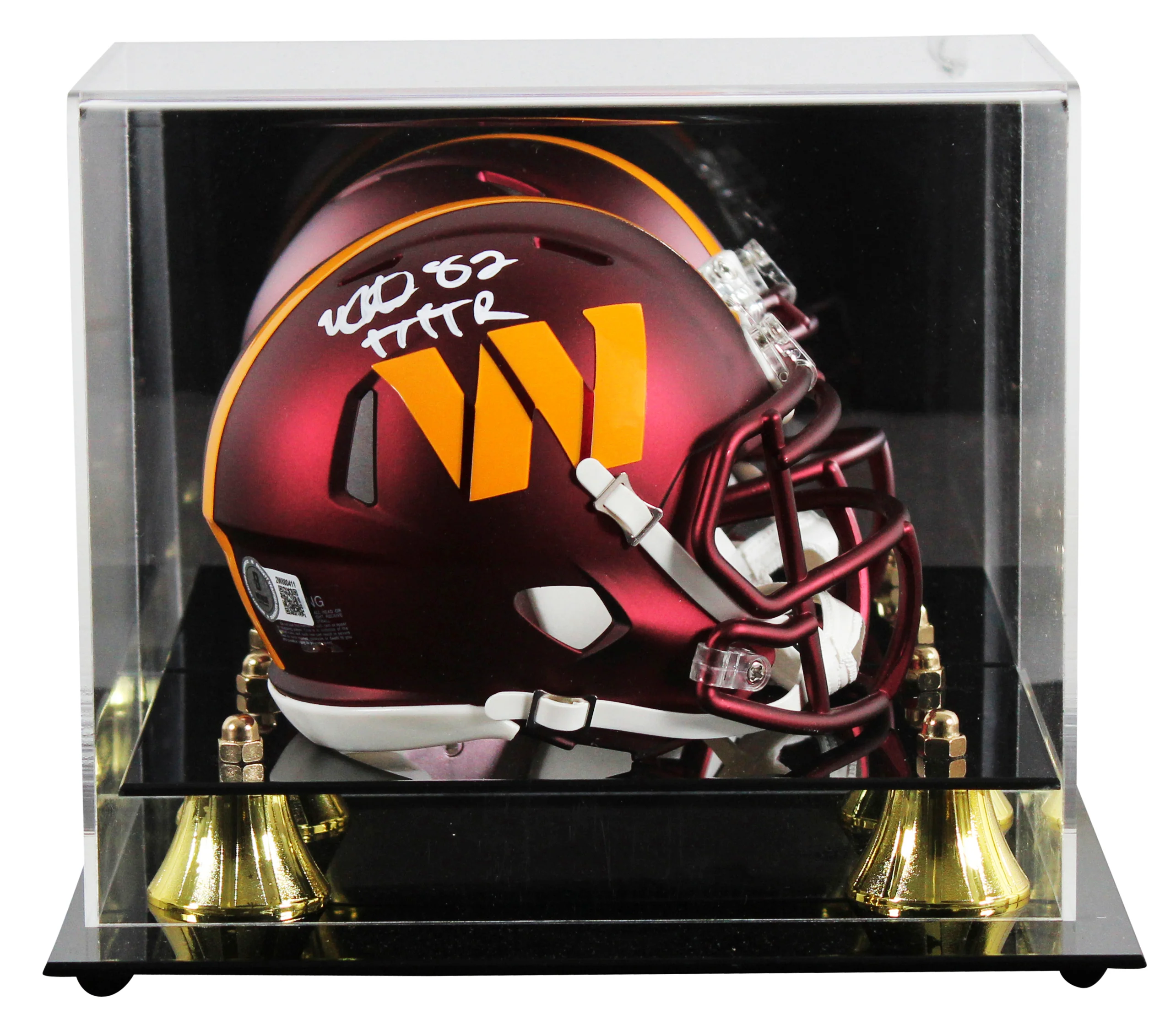 Commanders Michael Westbrook "HTTR" Signed Speed Mini Helmet W/ Case BAS Witness - Image 2