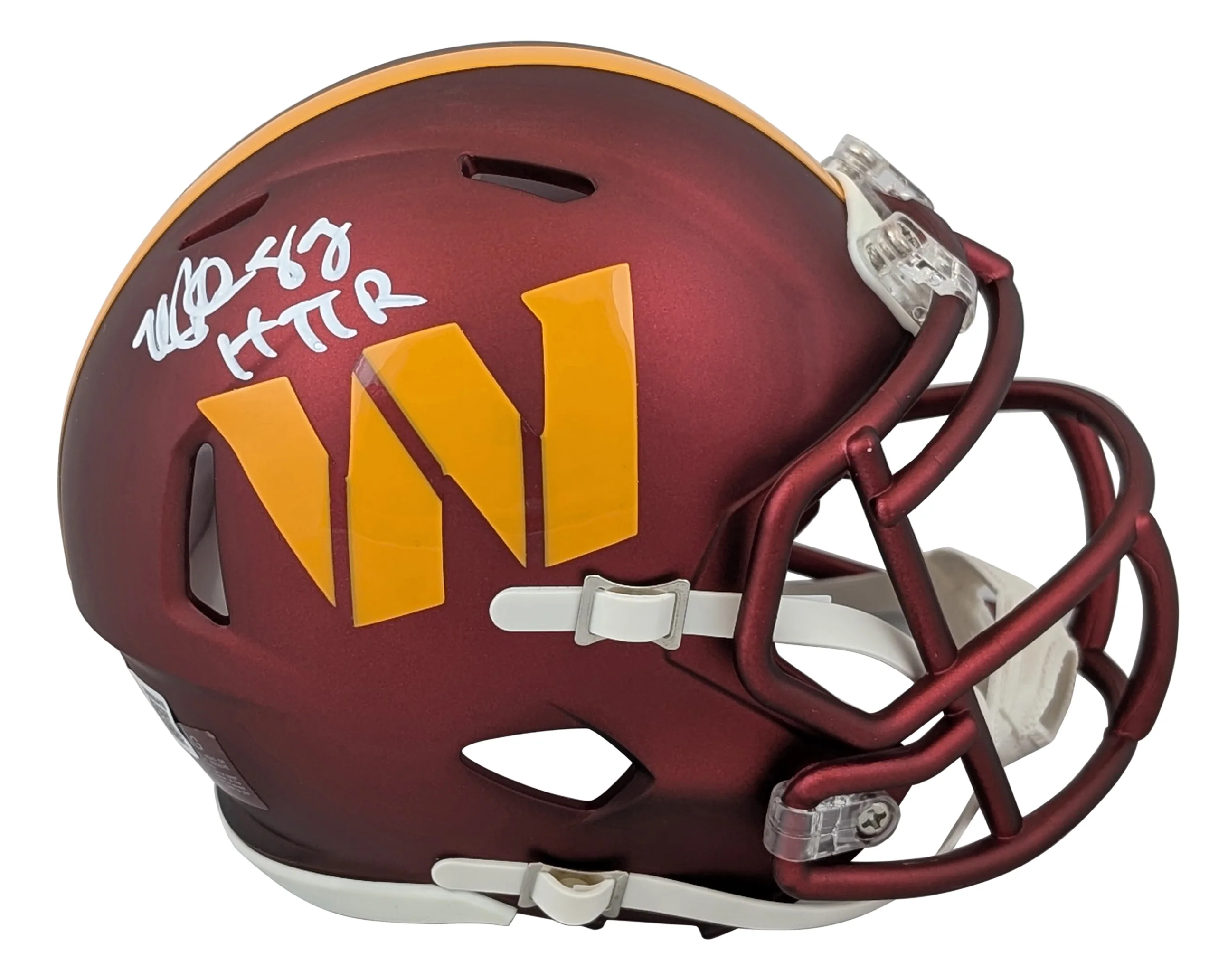 Commanders Michael Westbrook "HTTR" Signed Speed Mini Helmet W/ Case BAS Witness - Image 3