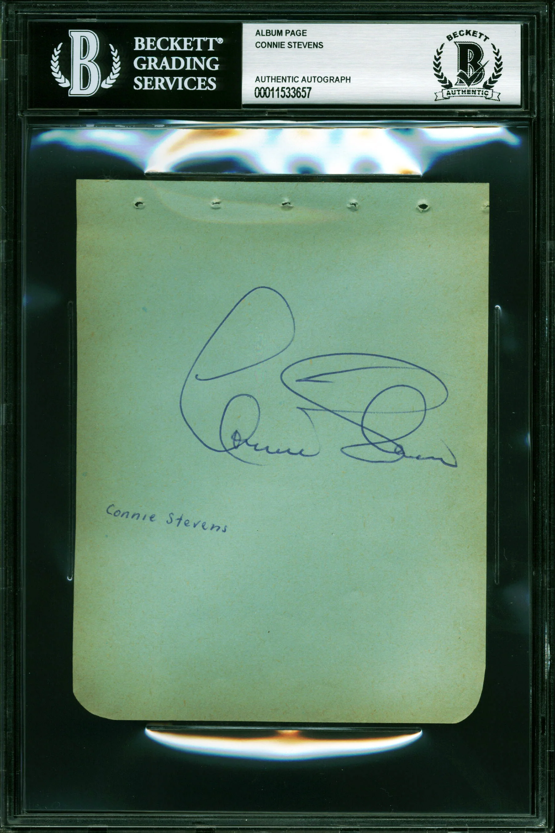 Connie Stevens Hawaiian Eye Authentic Signed 4.5x5.75 Album Page BAS Slabbed