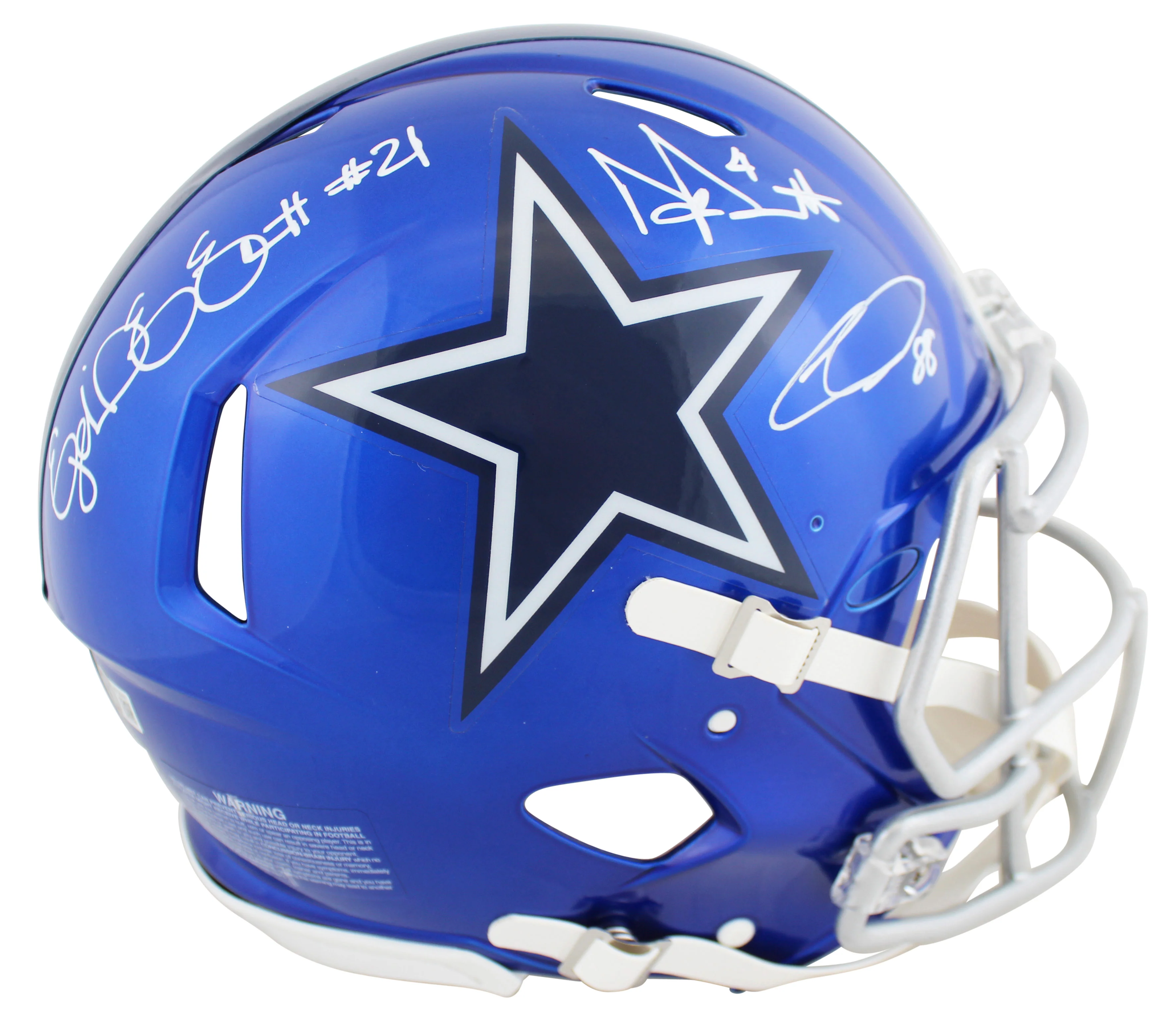 Cowboys (3) Prescott, Elliott, Lamb Signed Flash F/S Speed Proline Helmet BAS W - Image 2