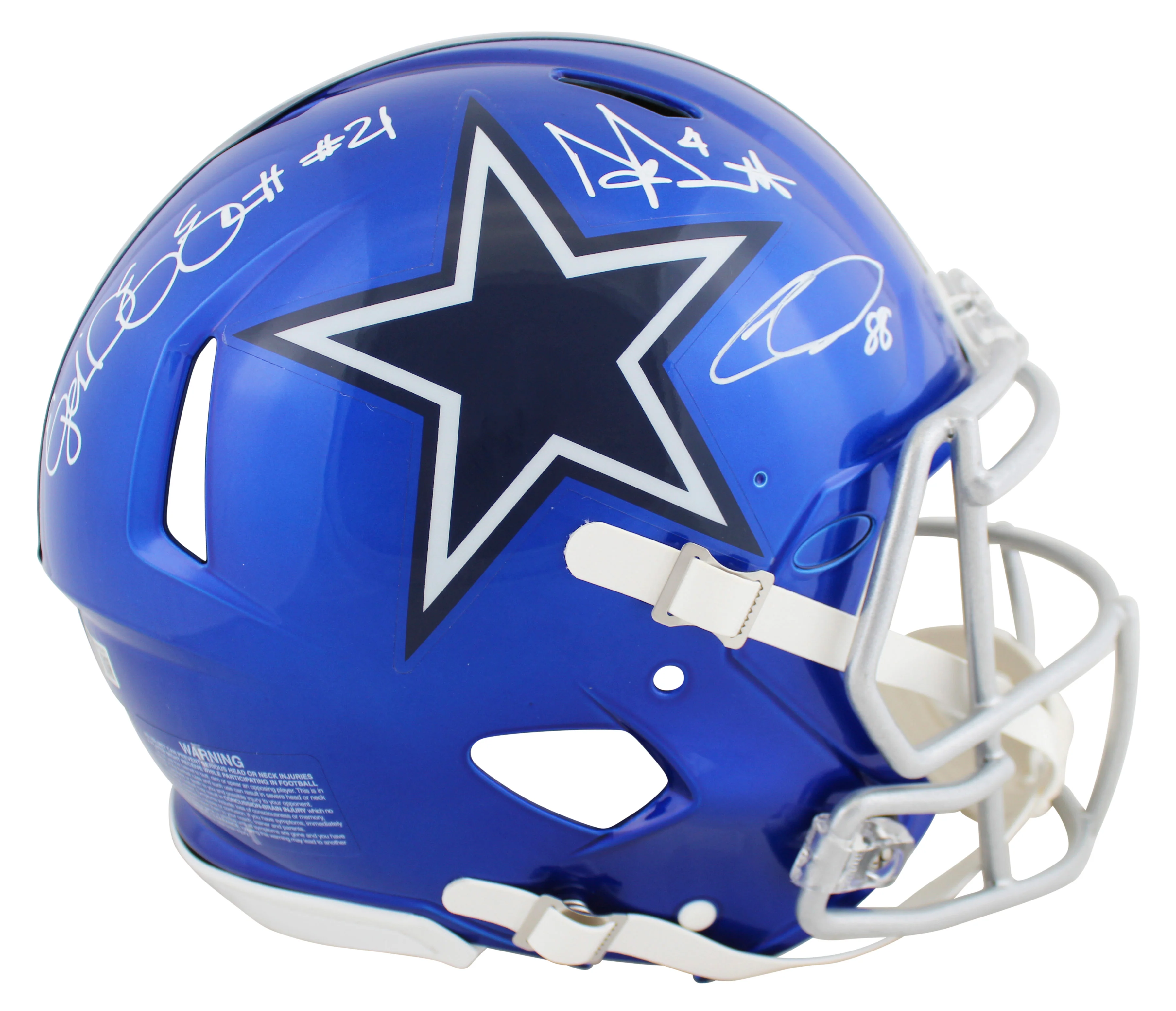 Cowboys (3) Prescott, Elliott, Lamb Signed Flash F/S Speed Proline Helmet BAS W - Image 3