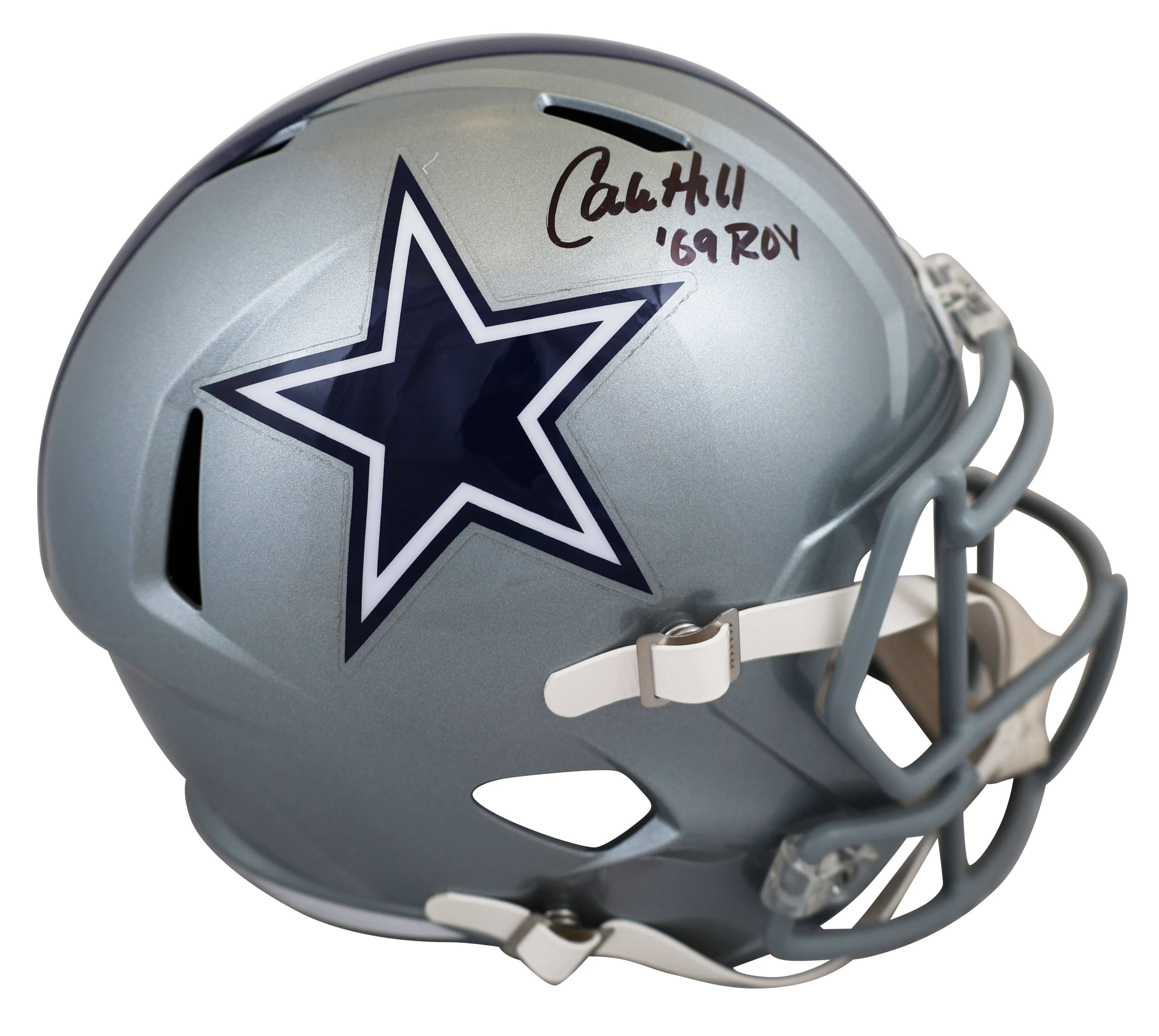 Cowboys Calvin Hill "ROY 1969" Signed Full Size Speed Rep Helmet BAS Witnessed - Image 2