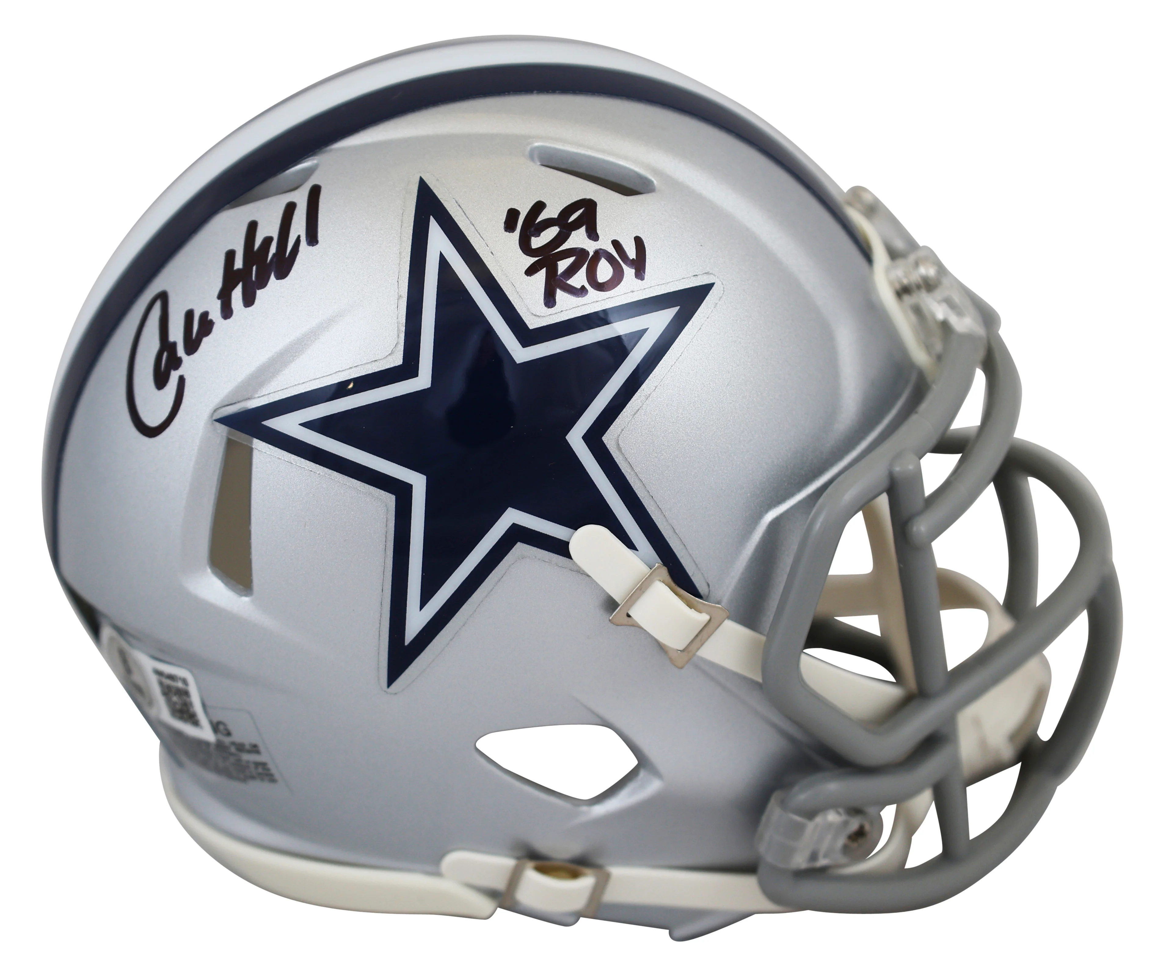 Cowboys Calvin Hill "ROY 1969" Signed Speed Mini Helmet W/ Case BAS Witnessed - Image 3