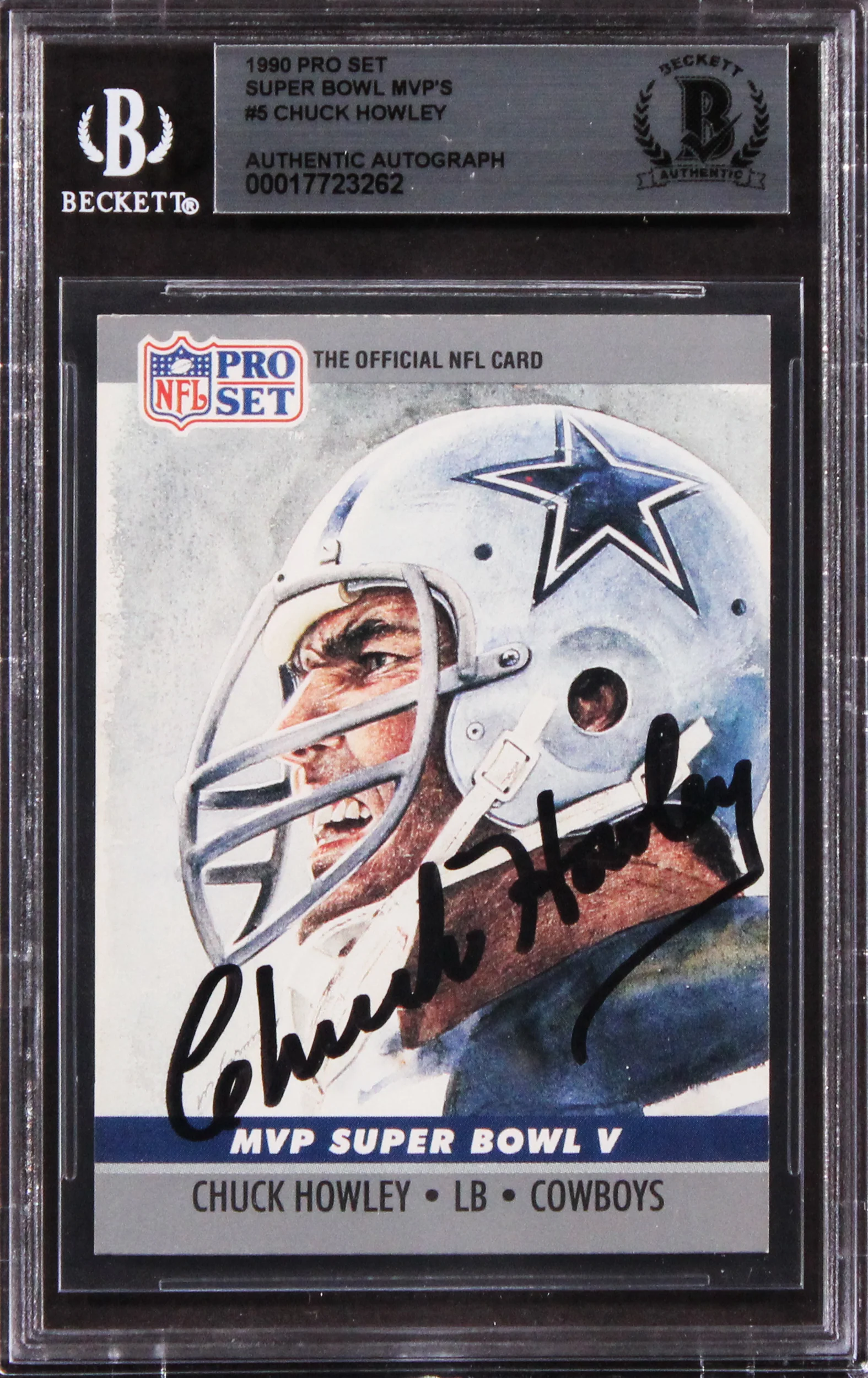 Cowboys Chuck Howley Signed 1990 Pro Set Super Bowl MVP'S #5 Card BAS Slabbed - Image 2