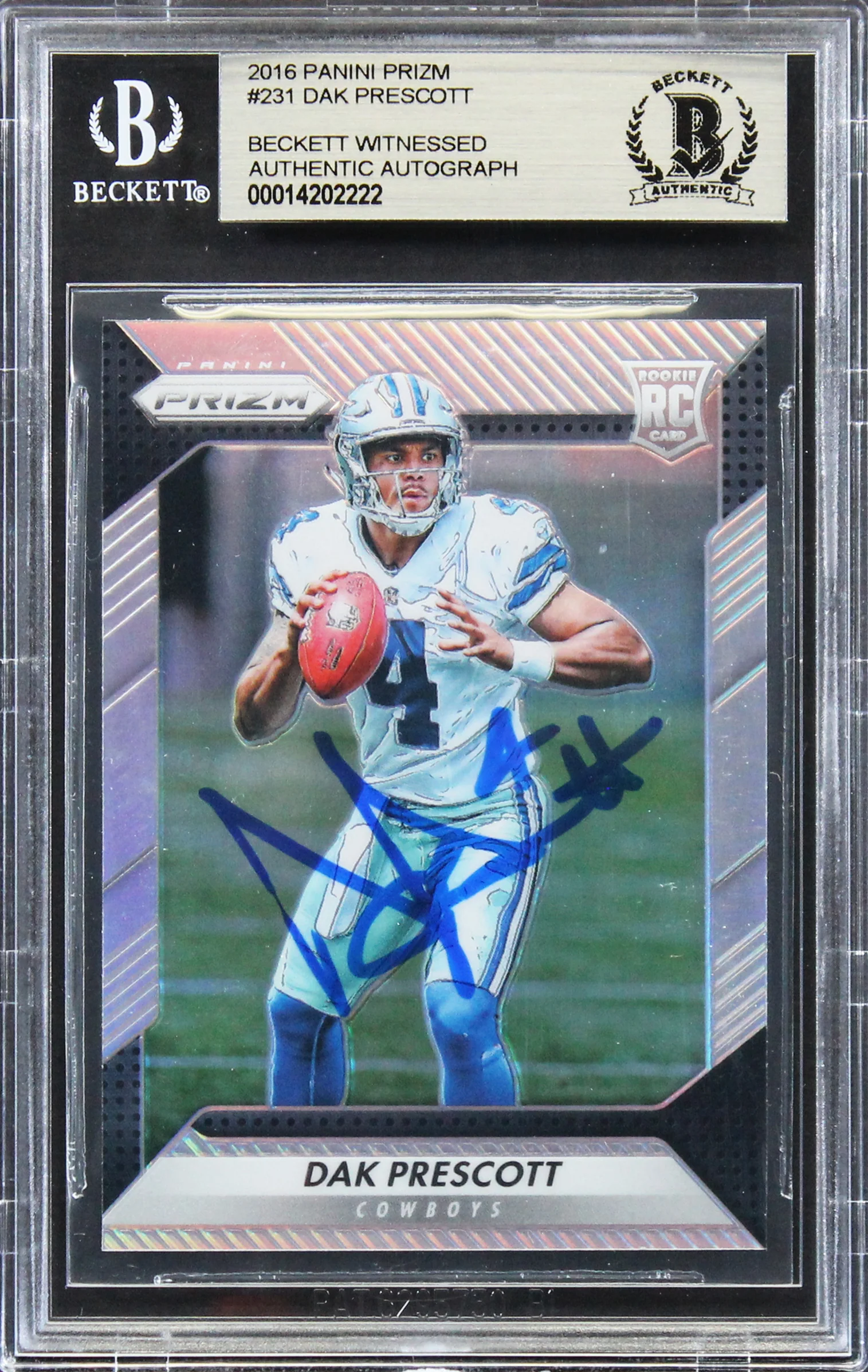 Cowboys Dak Prescott Signed 2016 Panini Prizm #231 Rookie Card BAS Slabbed - Image 2