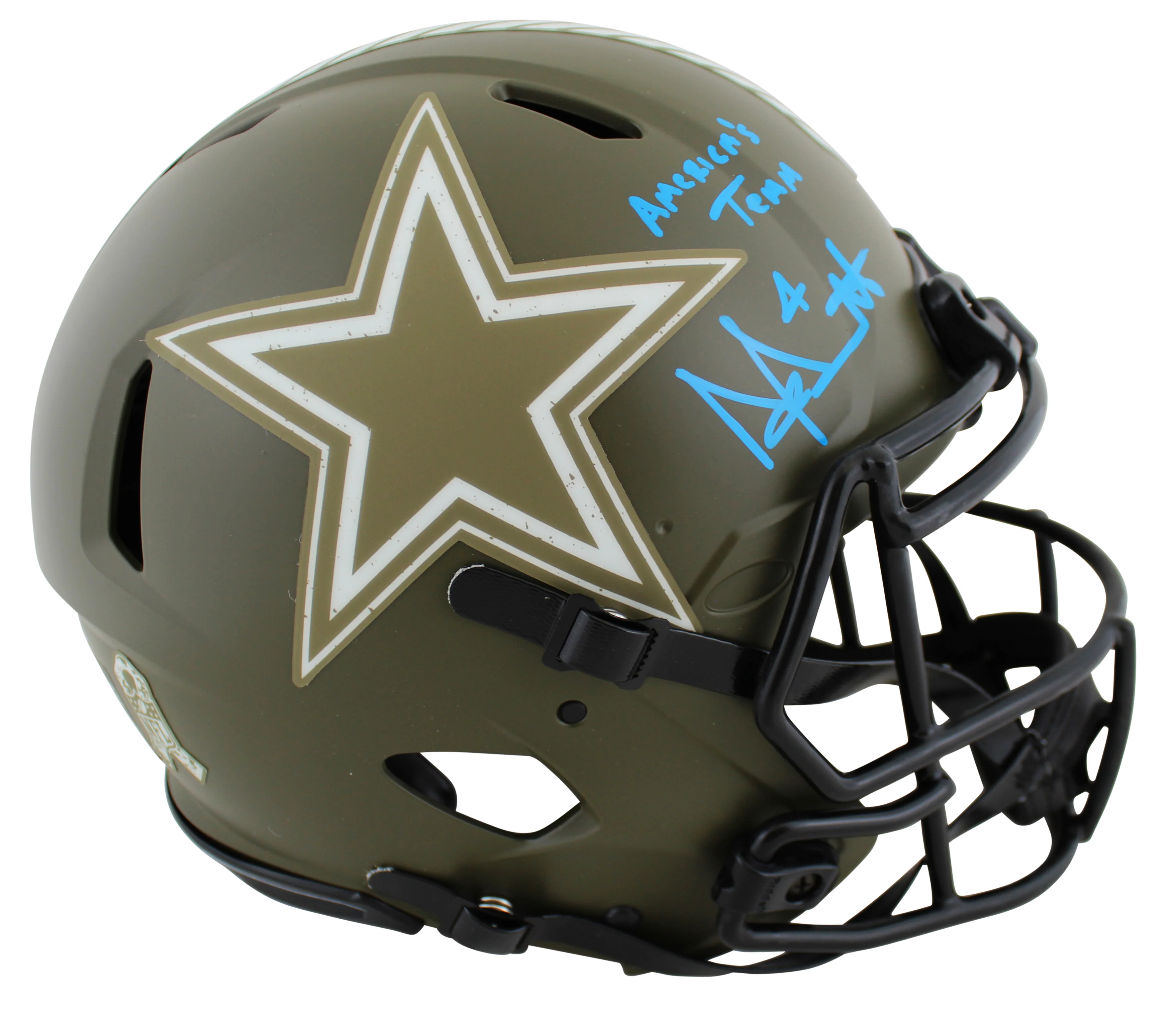 Cowboys Dak Prescott Signed Salute To Service F/S Speed Proline Helmet BAS Wit - Image 2