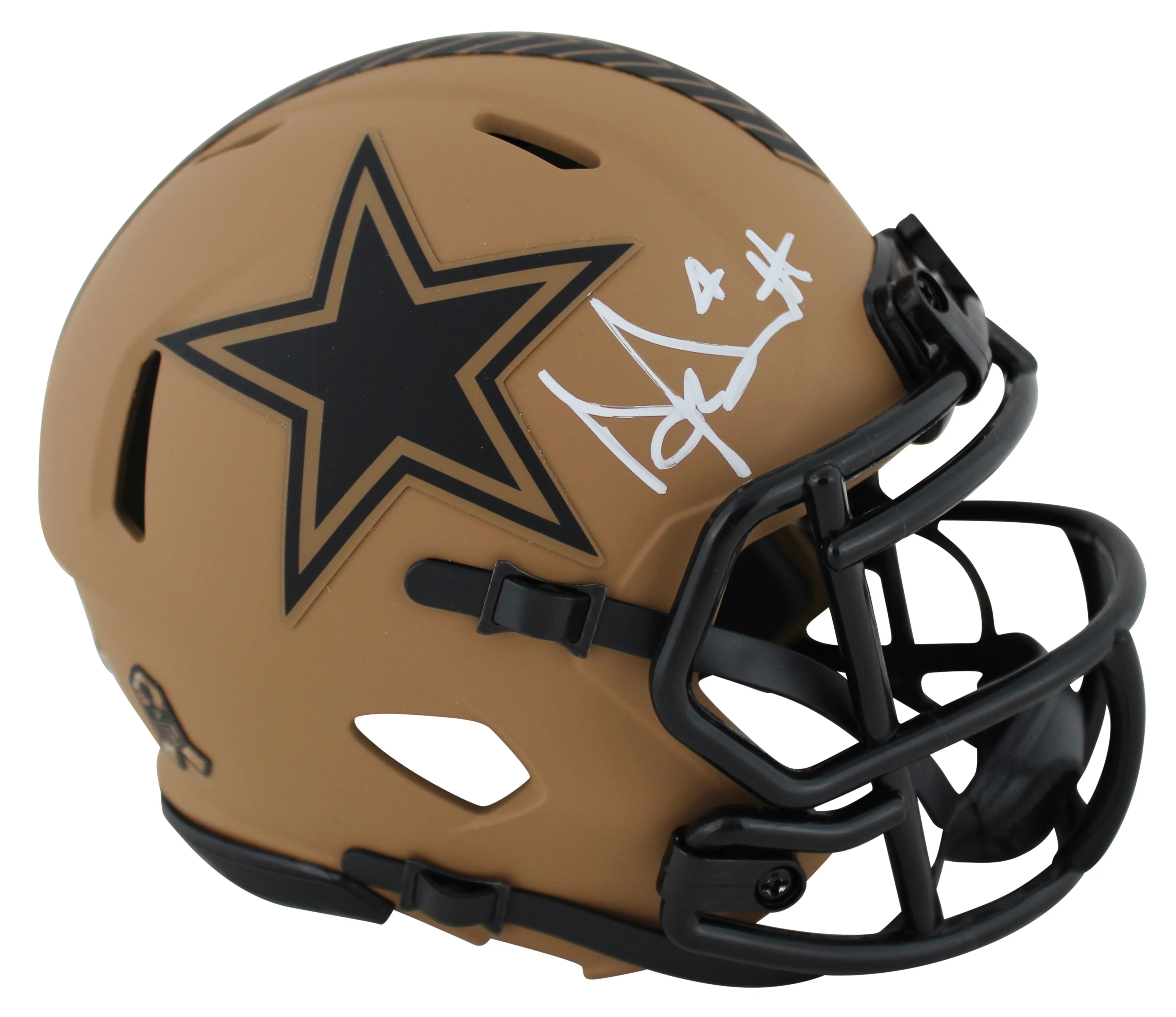 Cowboys Dak Prescott Signed Salute To Service II Speed Mini Helmet BAS Witnessed