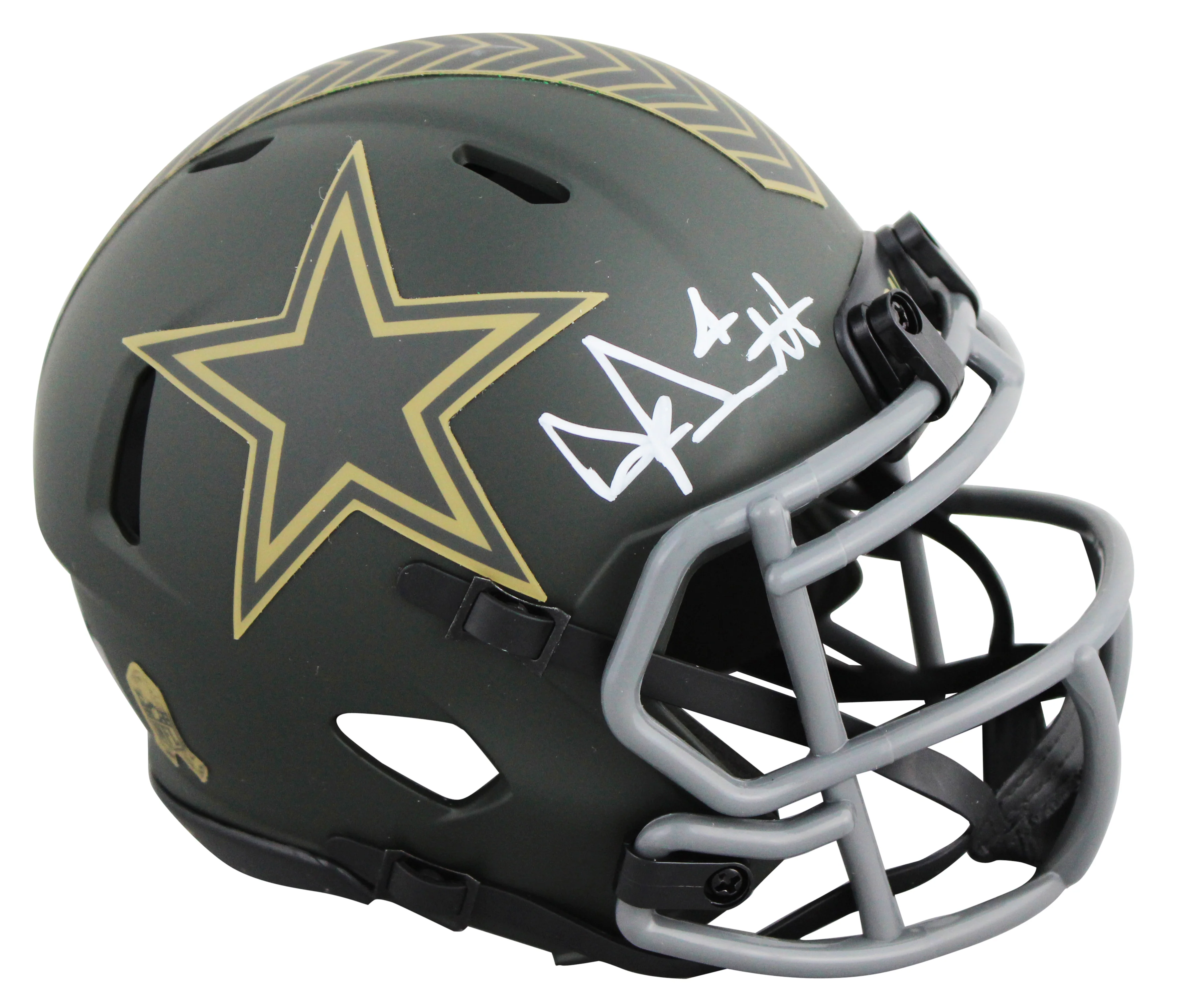 Cowboys Dak Prescott Signed Salute To Service IV Speed Mini Helmet BAS Witnessed - Image 2