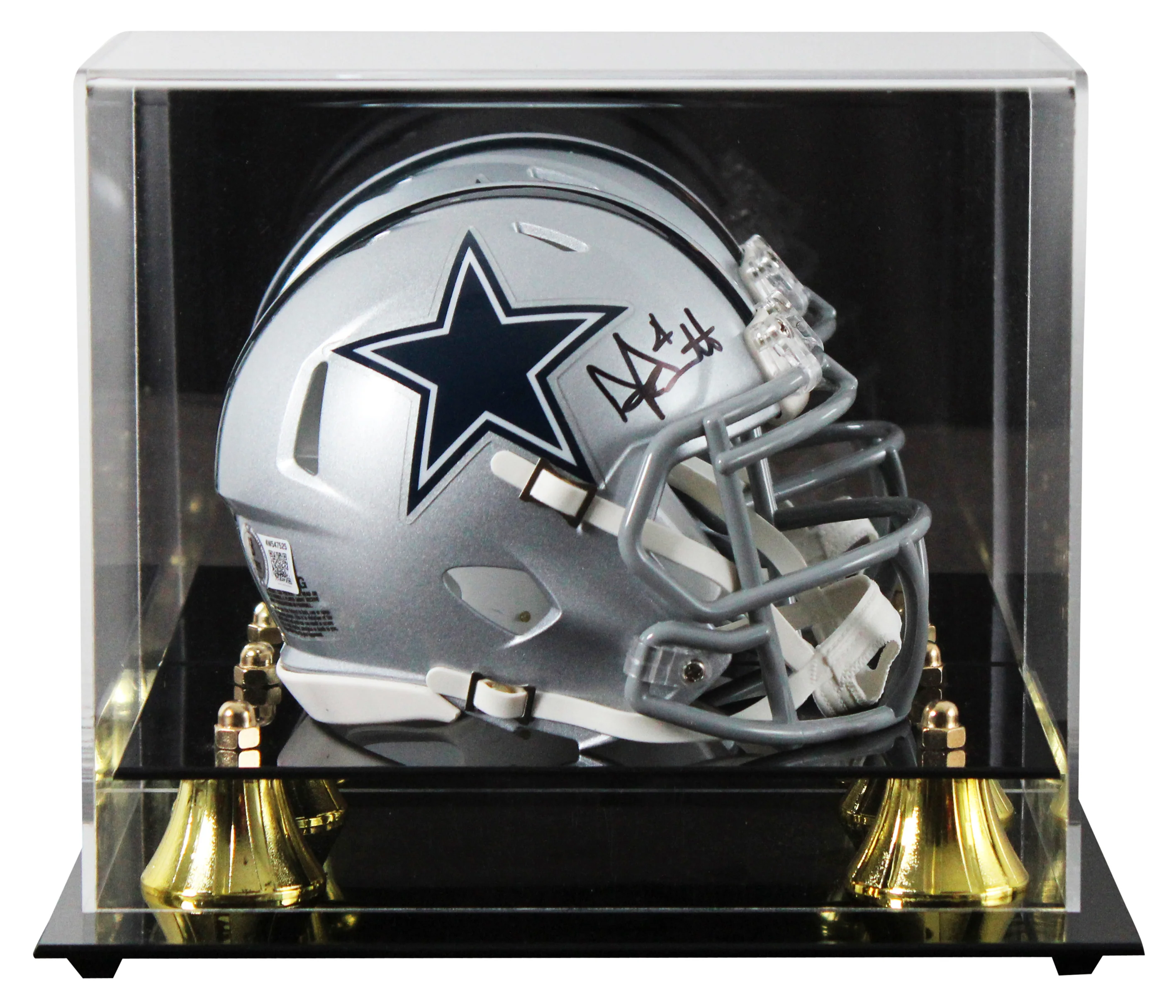 Cowboys Dak Prescott Signed Silver Speed Mini Helmet W/ Case BAS Witnessed - Image 2
