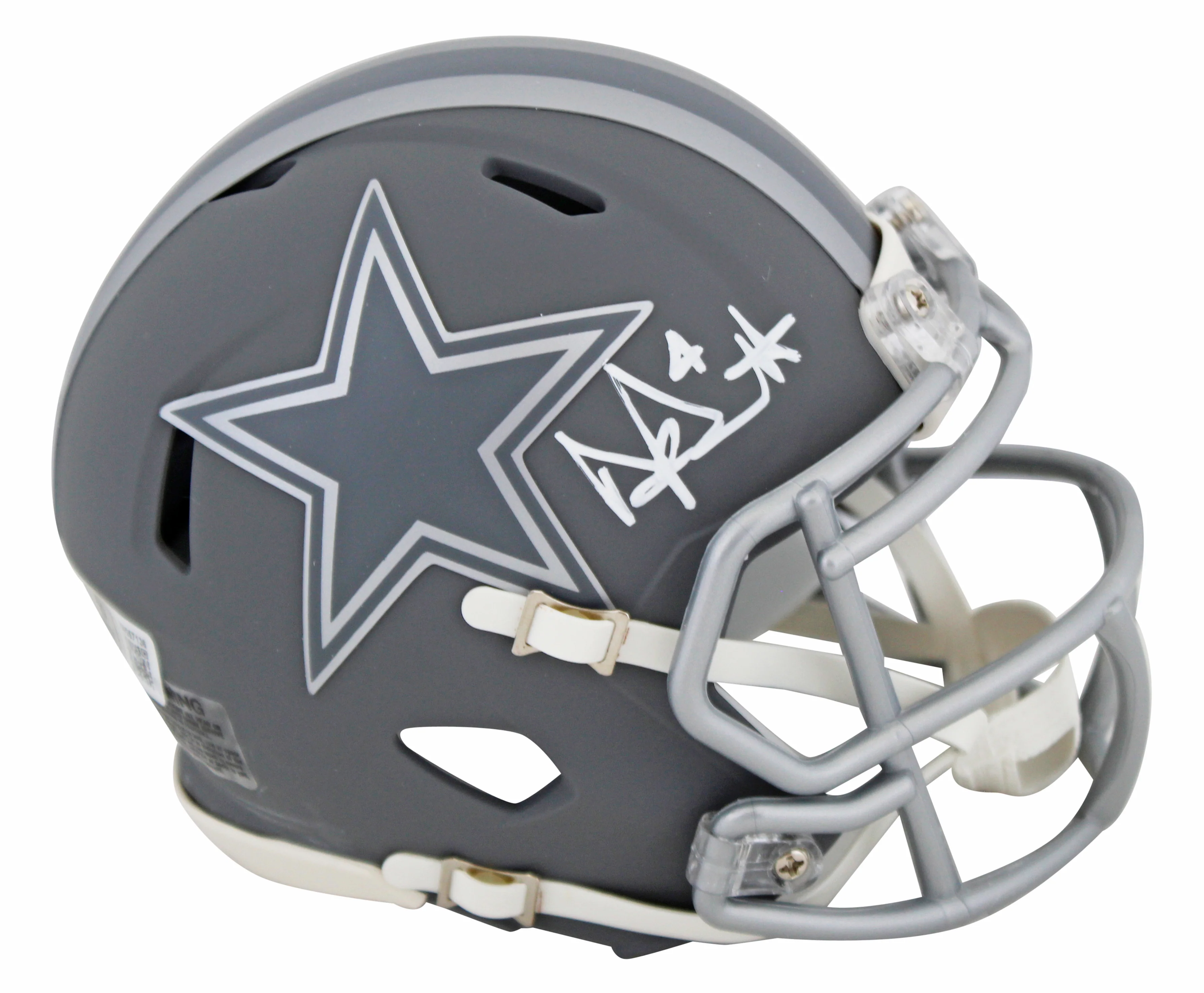 Cowboys Dak Prescott Signed Slate Speed Mini Helmet W/ Case BAS Witnessed - Image 3
