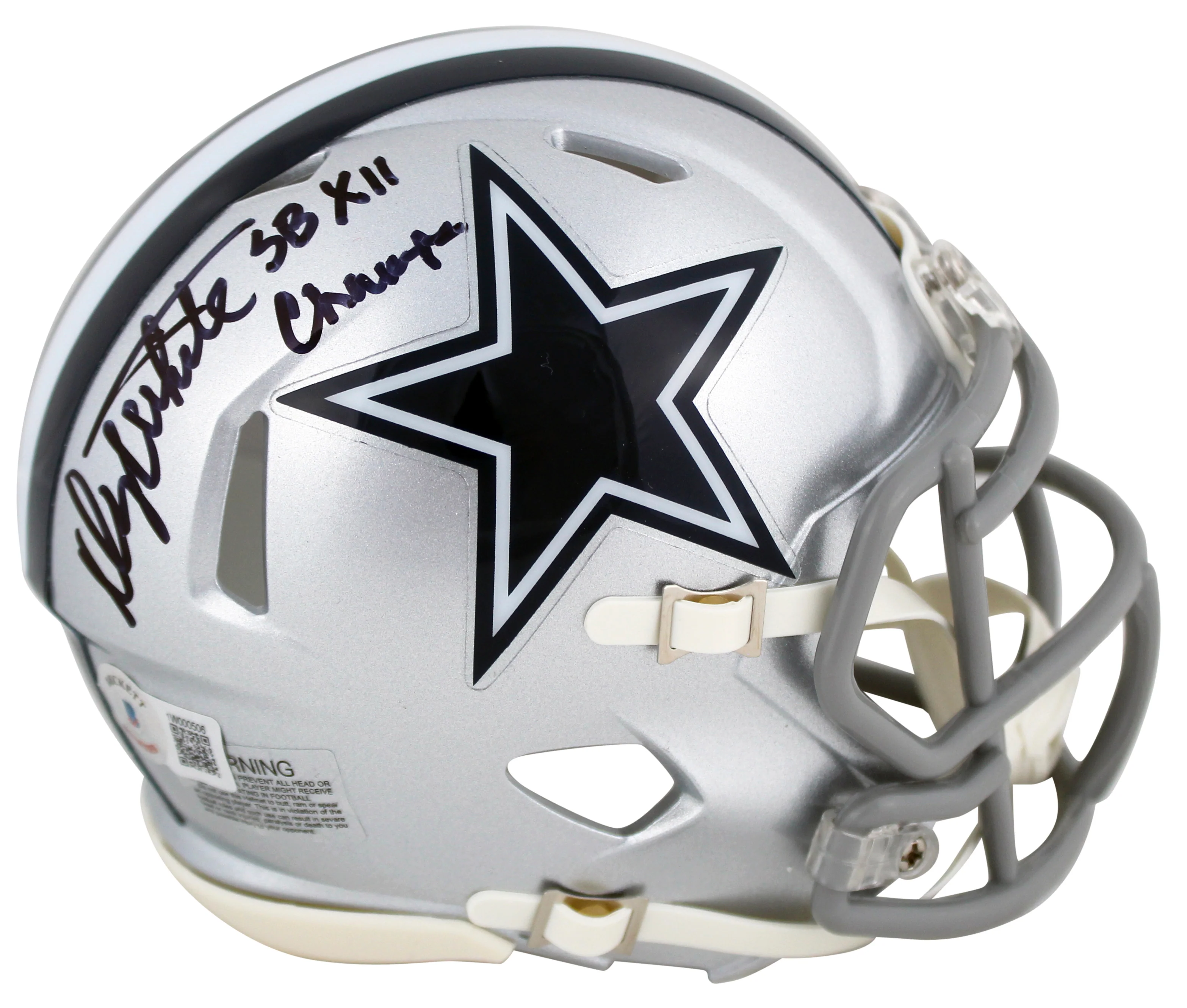 Cowboys Danny White "SB XII Champs" Signed Speed Mini Helmet BAS Witnessed - Image 2