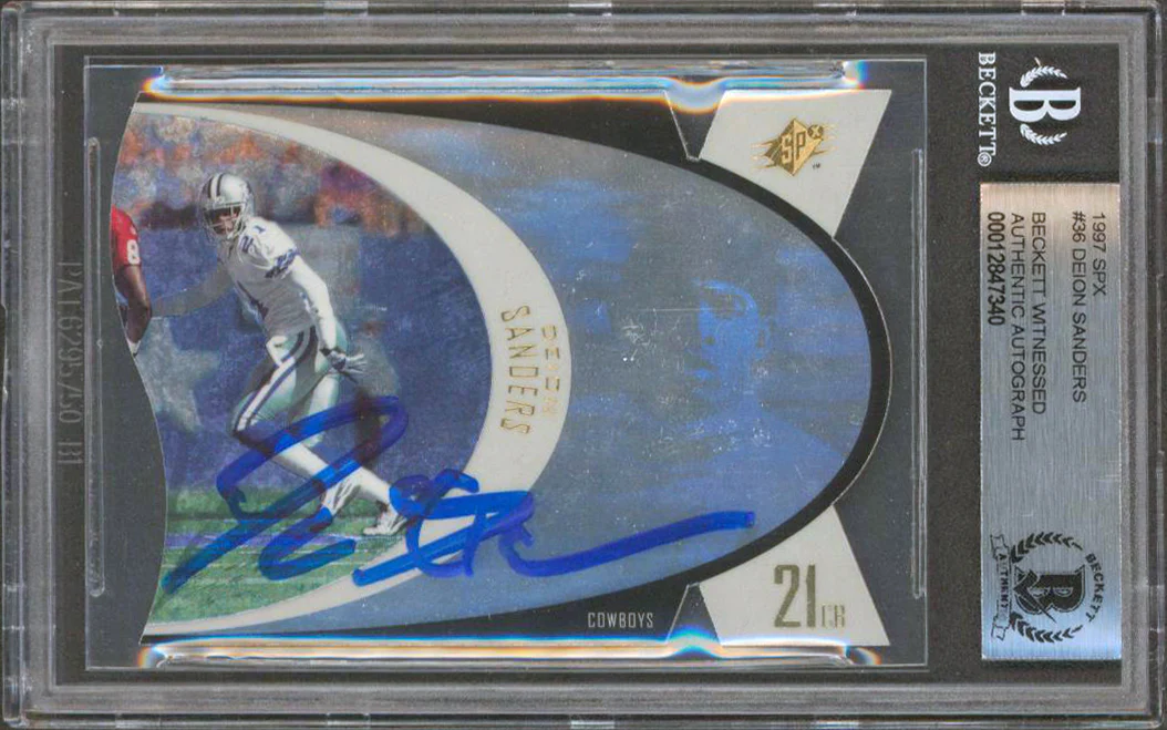 Cowboys Deion Sanders Authentic Signed 1997 SPX #36 Card BAS Slabbed