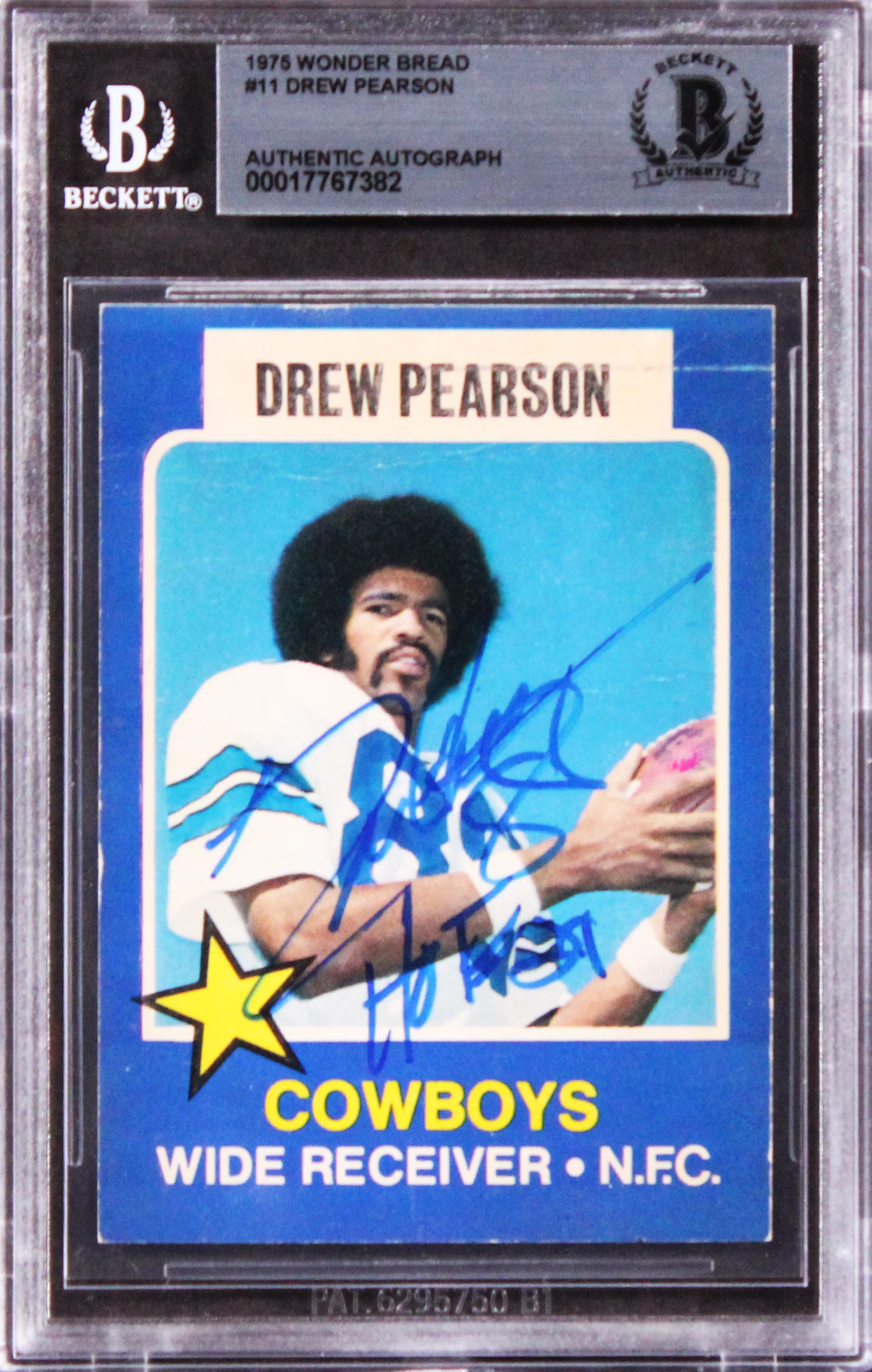 Cowboys Drew Pearson "HOF 21" Signed 1975 Wonder Bread #11 Card BAS Slabbed 2 - Image 2