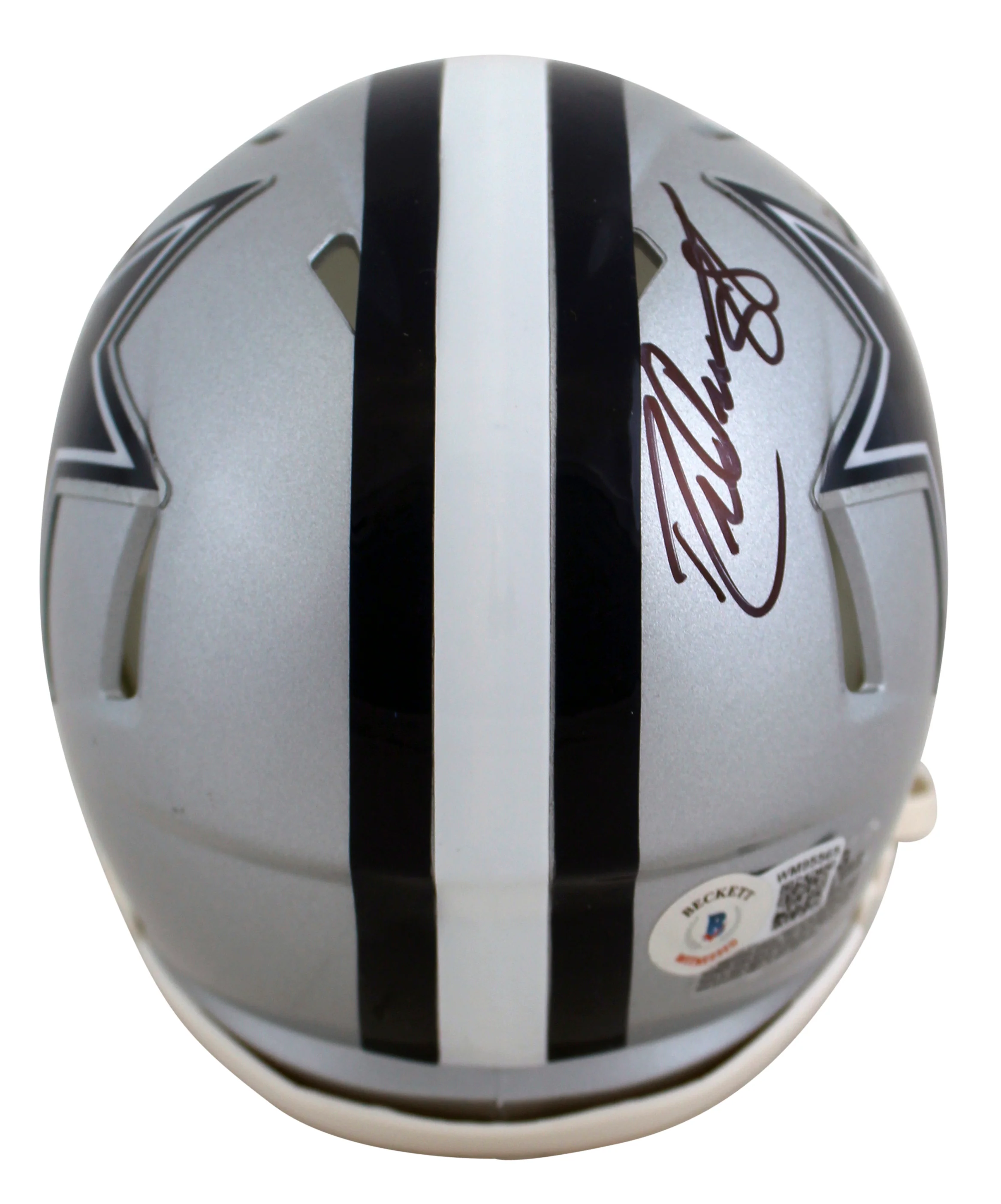 Cowboys Drew Pearson "HOF 21" Signed Silver Speed Mini Helmet BAS Witnessed - Image 3