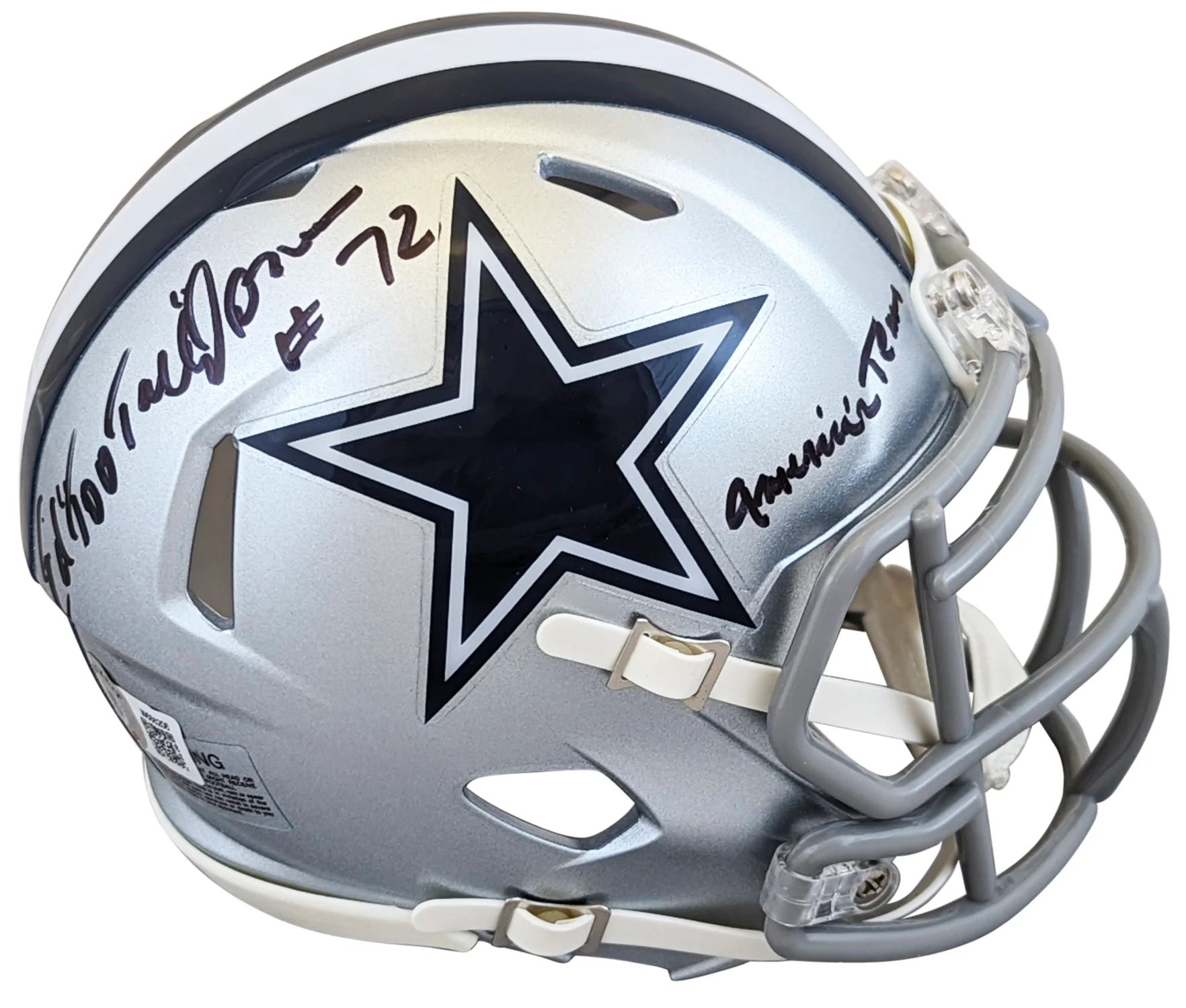 Cowboys Ed "Too Tall" Jones "America's Team" Signed Speed Mini Helmet BAS Wit - Image 2
