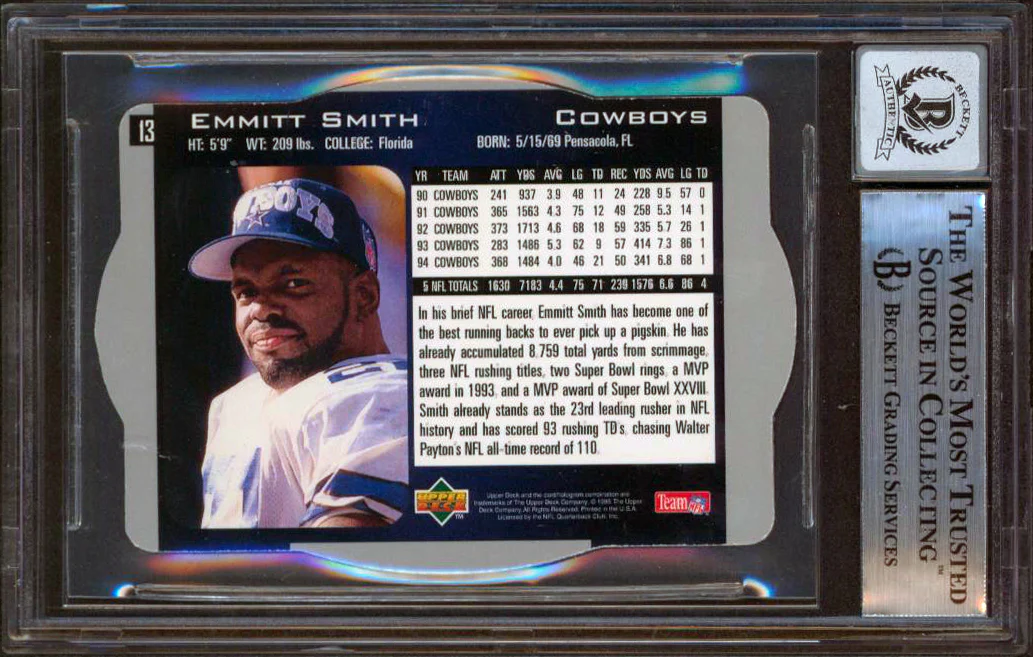 Cowboys Emmitt Smith Authentic Signed 1996 SPX #13 Card Auto 10! BAS Slabbed - Image 3