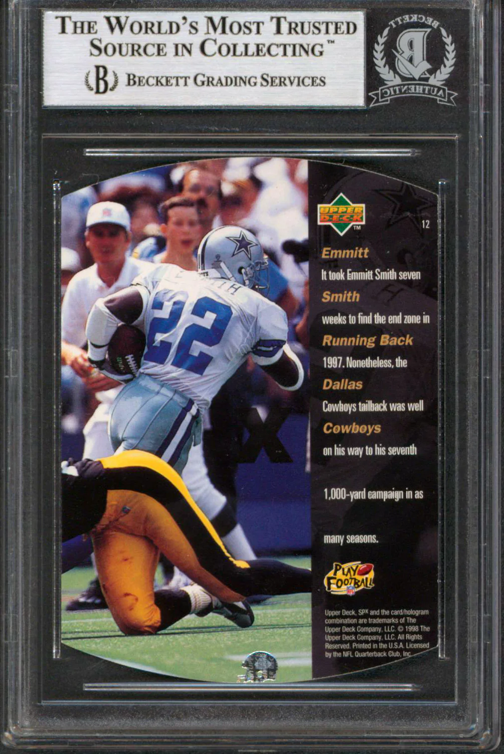 Cowboys Emmitt Smith Authentic Signed 1998 SPX #12 Card Autographed BAS Slabbed - Image 3