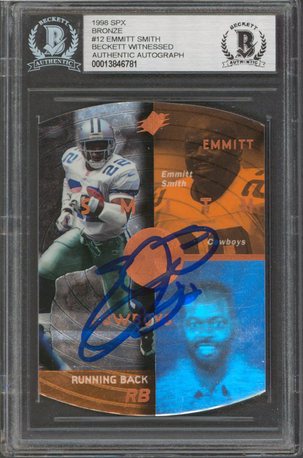 Cowboys Emmitt Smith Authentic Signed 1998 SPX Bronze #12 Card BAS Slabbed
