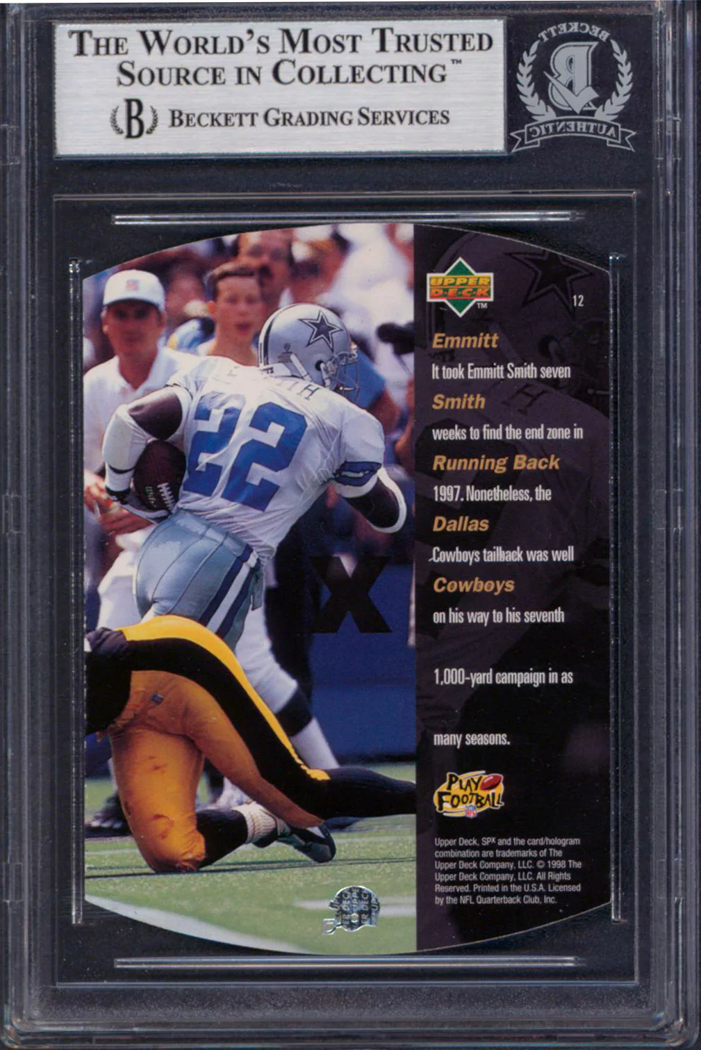 Cowboys Emmitt Smith Authentic Signed 1998 SPX Bronze #12 Card BAS Slabbed - Image 3